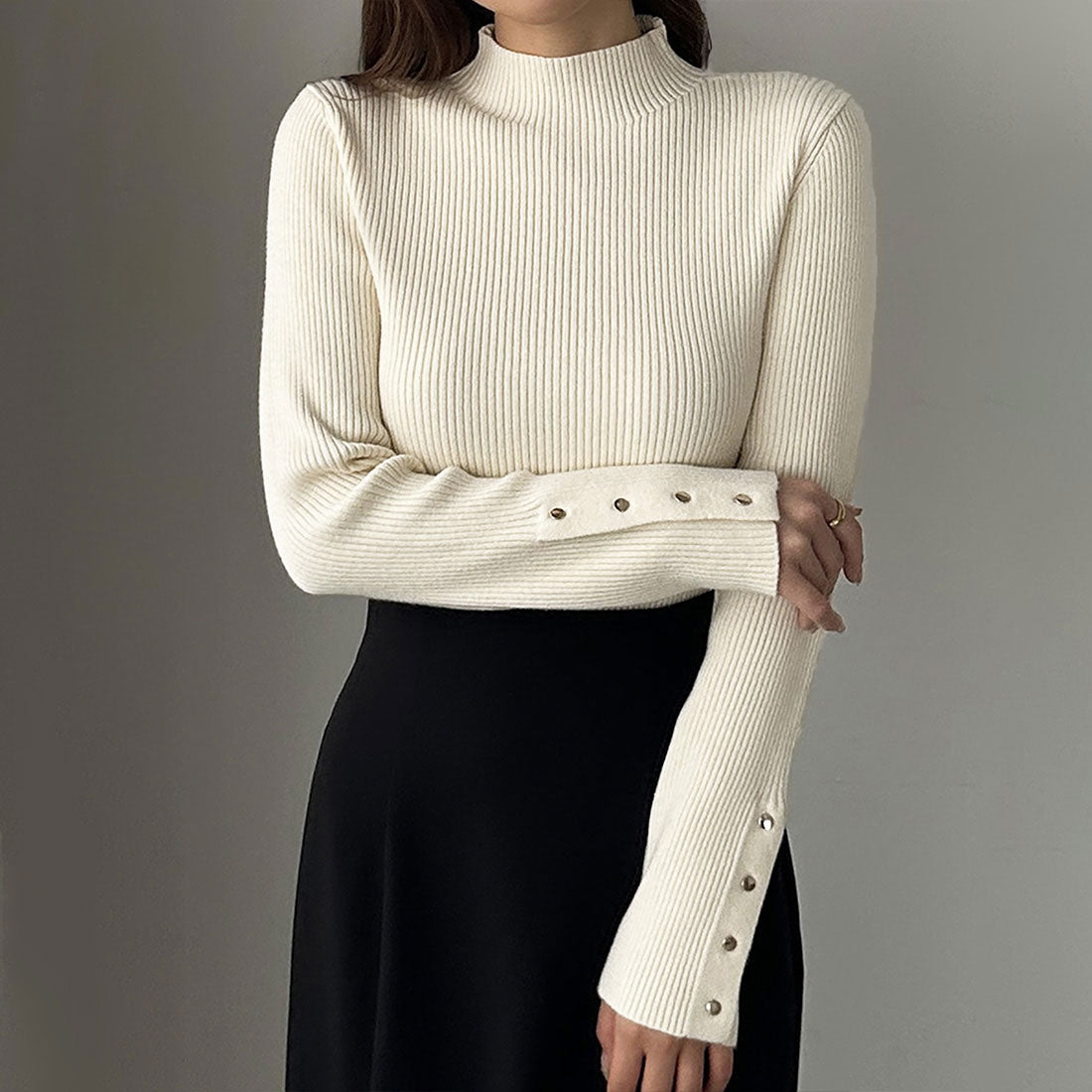 ルエレ Louere Louere ゴールドボタンリブニット