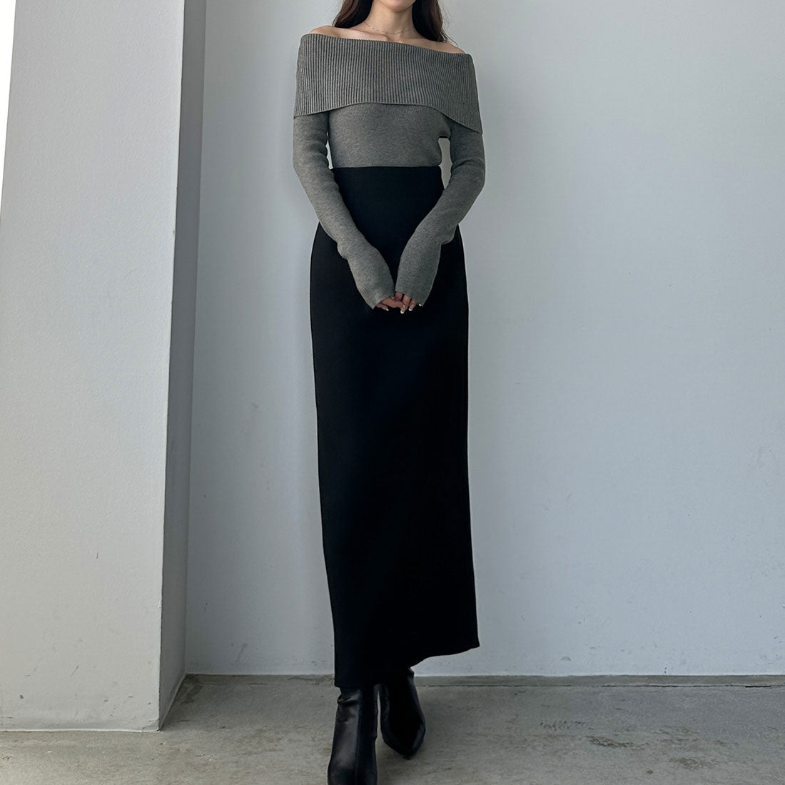 路埃爾 Louere Louere 寬鬆露肩長袖針織上衣