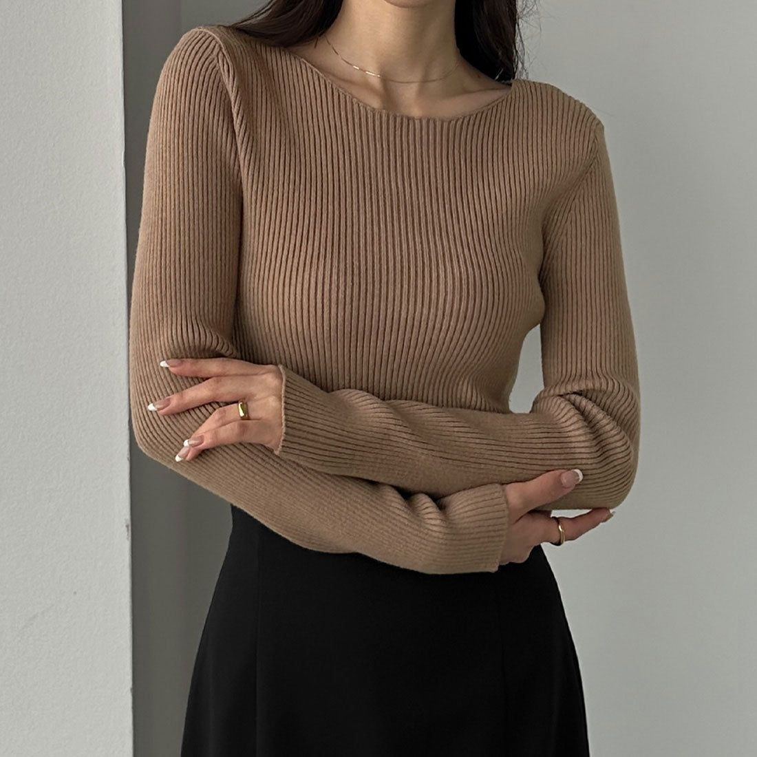 ルエレ Louere Louere ボートネック長袖リブニット