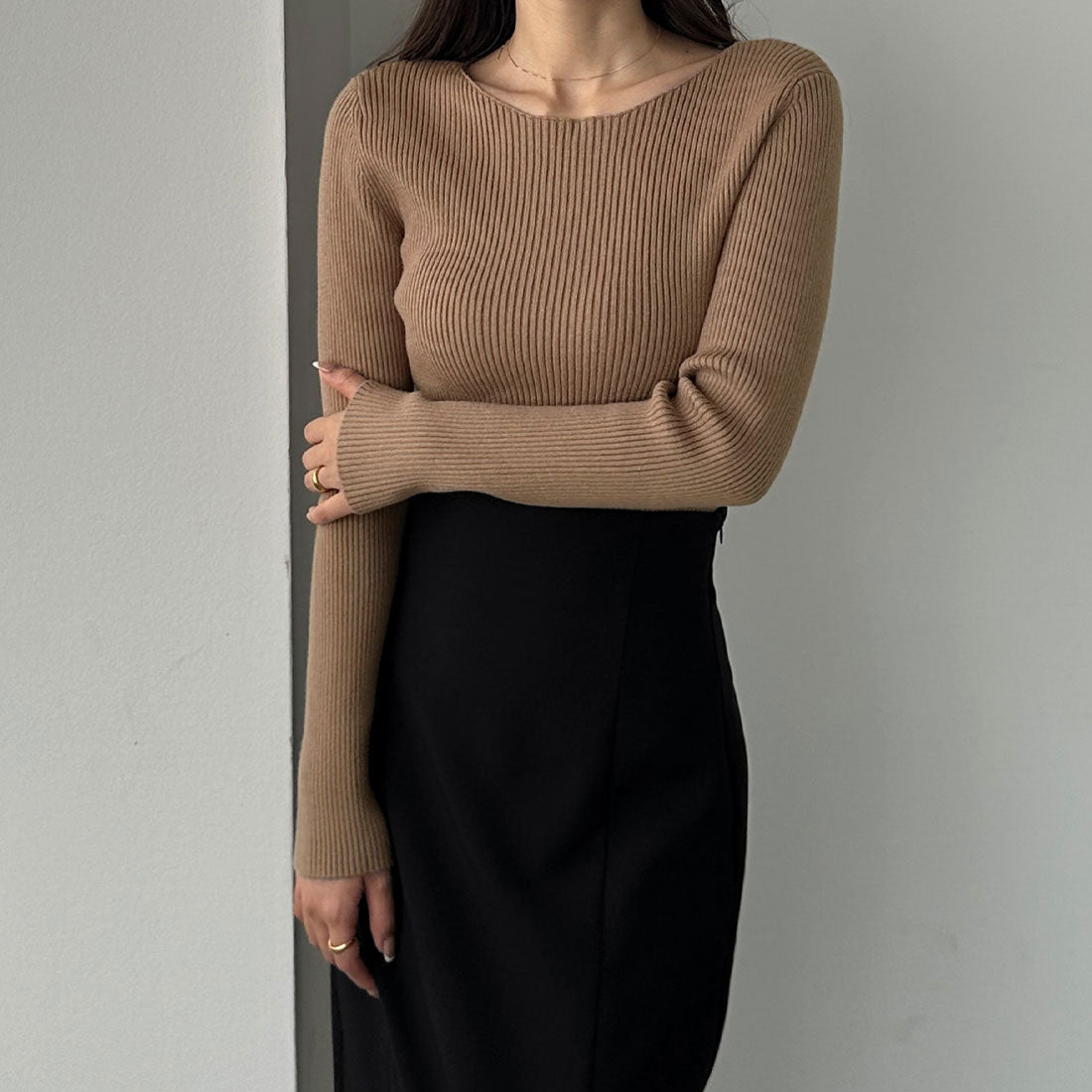 ルエレ Louere Louere ボートネック長袖リブニット