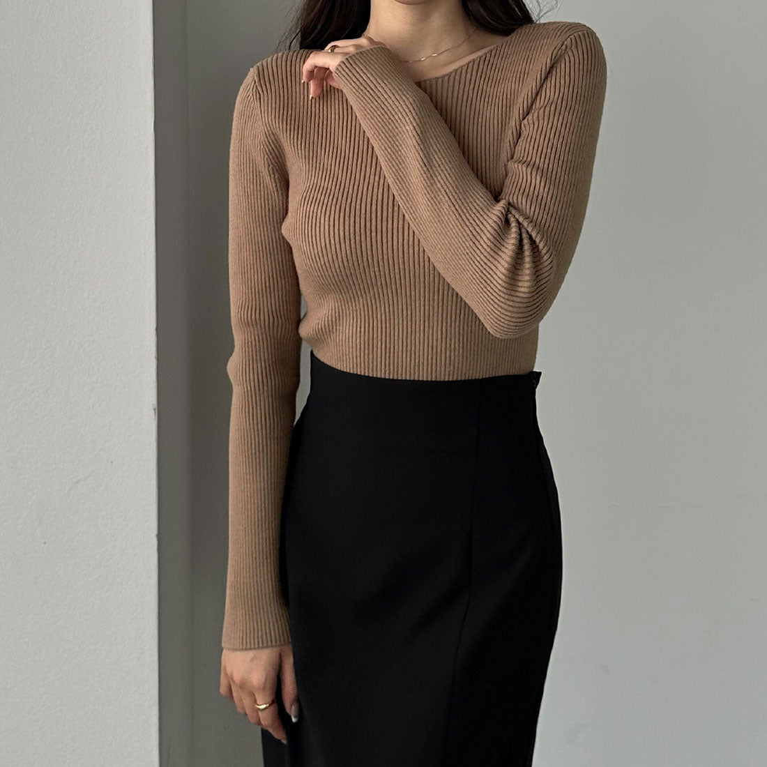 ルエレ Louere Louere ボートネック長袖リブニット