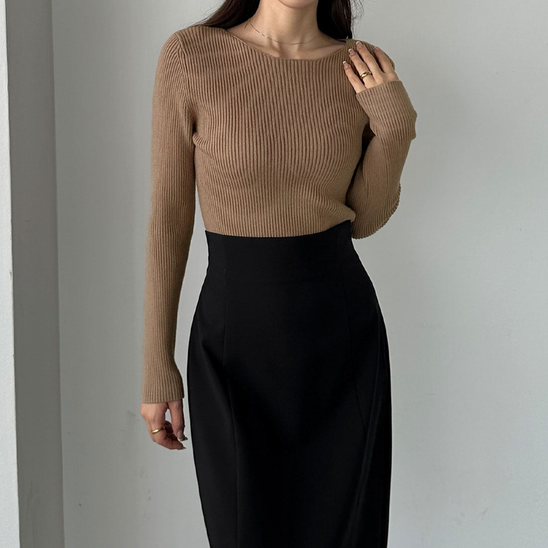 ルエレ Louere Louere ボートネック長袖リブニット