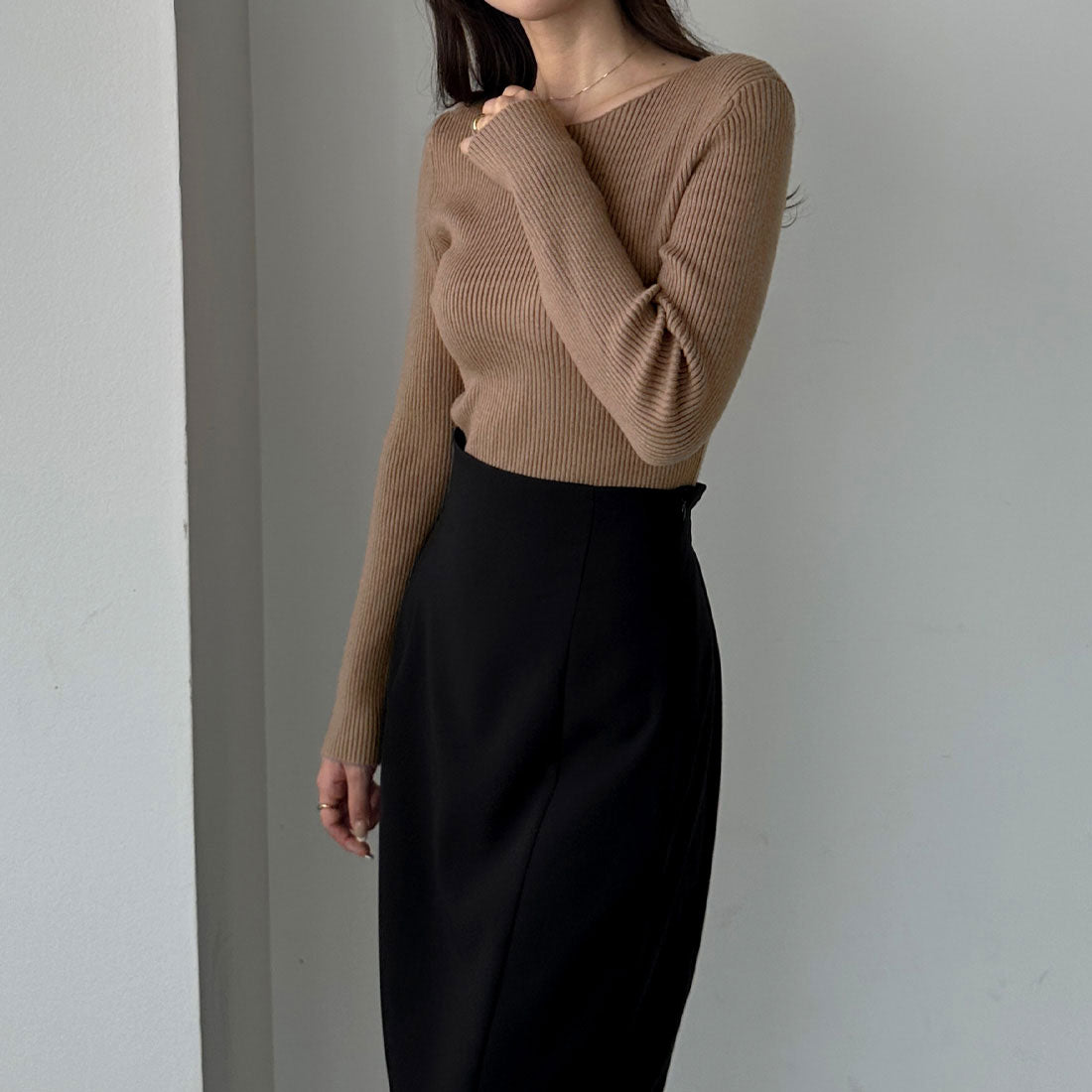 ルエレ Louere Louere ボートネック長袖リブニット