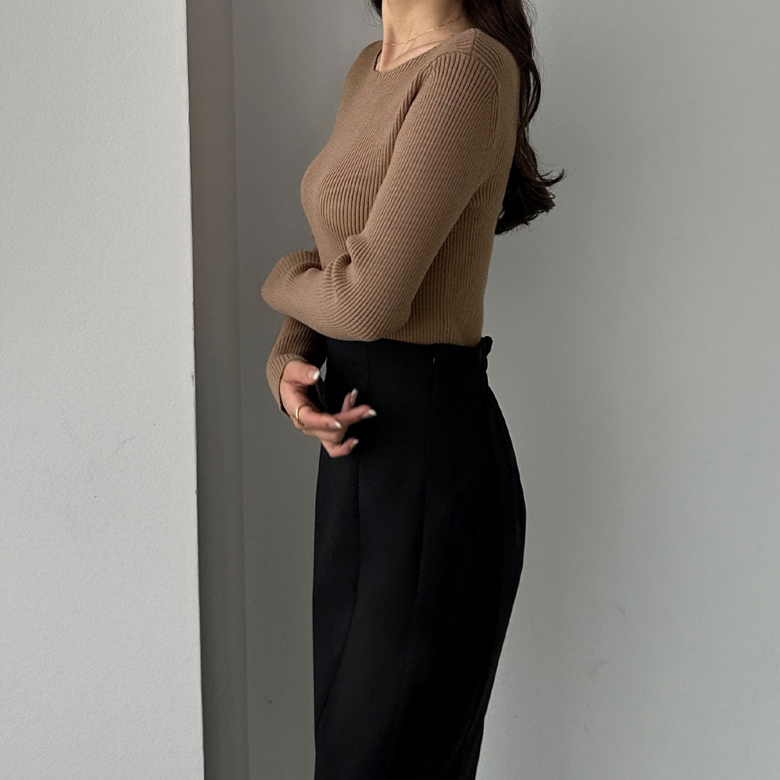 ルエレ Louere Louere ボートネック長袖リブニット