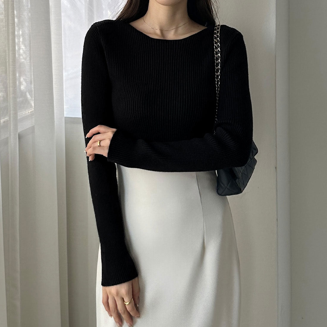 ルエレ Louere Louere ボートネック長袖リブニット