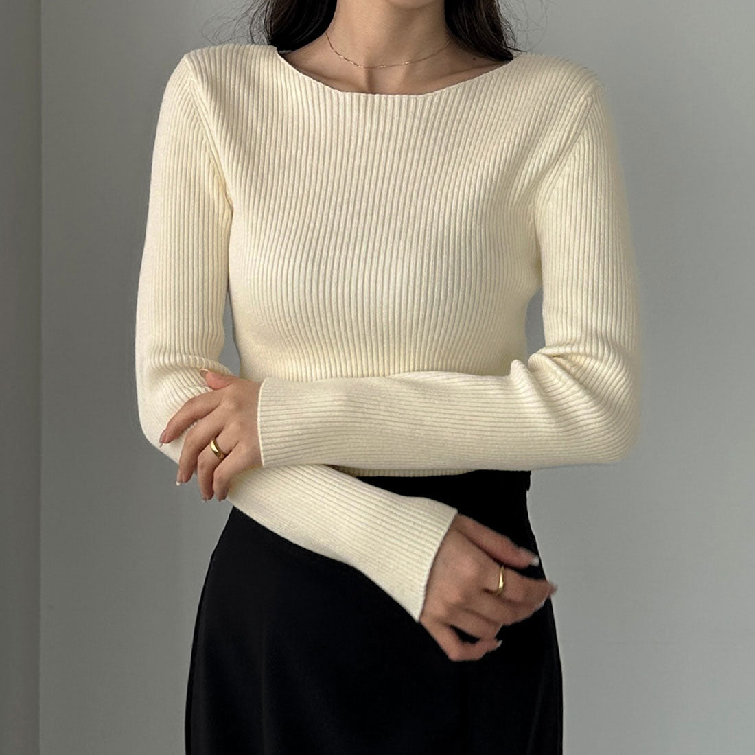 ルエレ Louere Louere ボートネック長袖リブニット