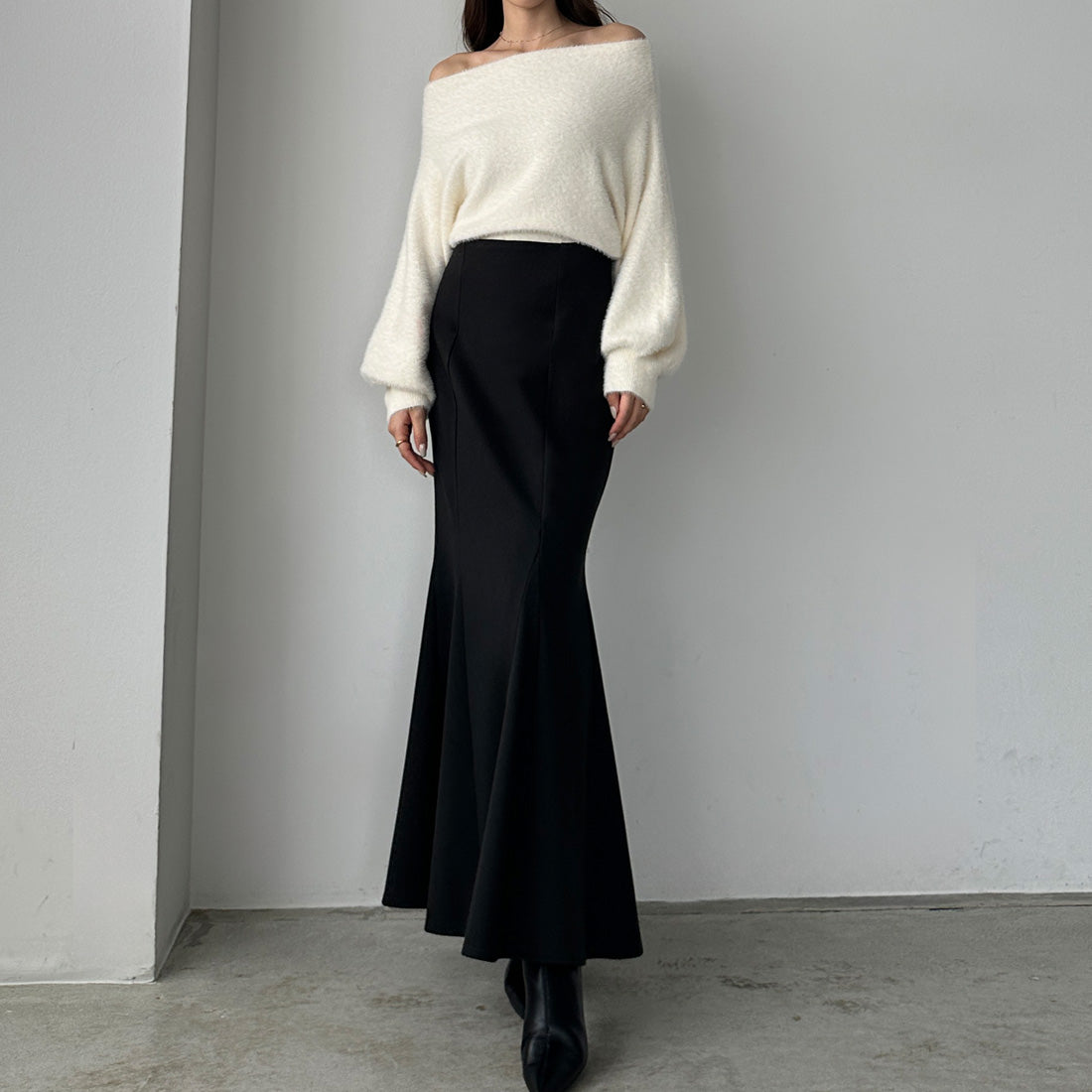 ルエレ Louere Louere 【選べる2素材 ヘリンボーン/もっちり生地】ハイウエストフレアマーメイドスカート （Aブラック） Aブラック