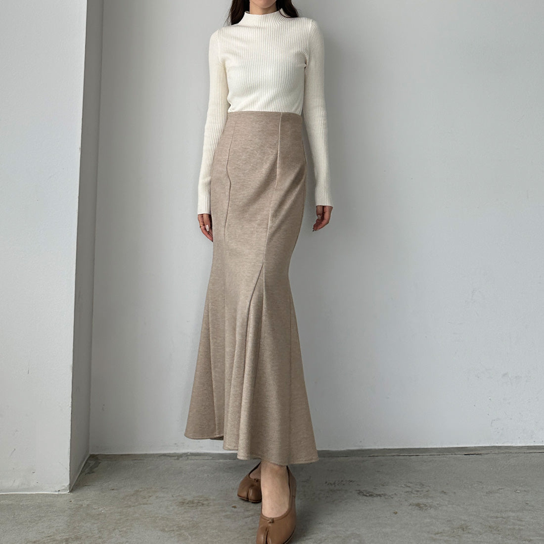 ルエレ Louere Louere 【選べる2素材 ヘリンボーン/もっちり生地】ハイウエストフレアマーメイドスカート （Bナチュラル） Bナチュラル