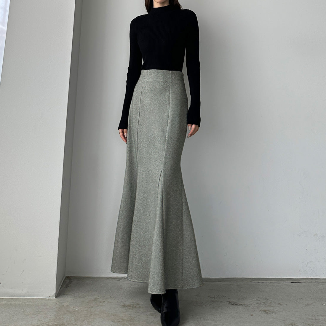 ルエレ Louere Louere 【選べる2素材 ヘリンボーン/もっちり生地】ハイウエストフレアマーメイドスカート （Aグレー） Aグレー