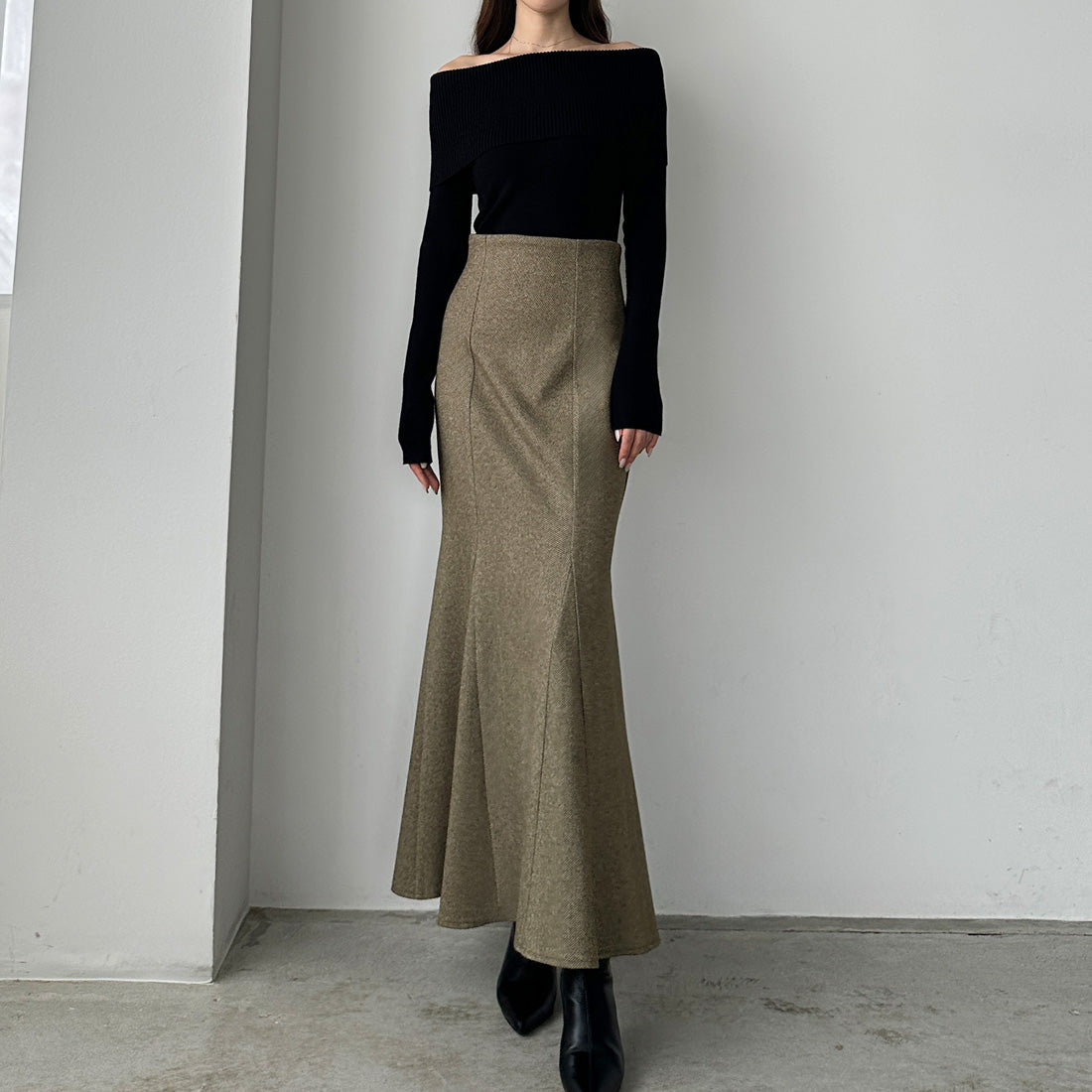 ルエレ Louere Louere 【選べる2素材 ヘリンボーン/もっちり生地】ハイウエストフレアマーメイドスカート （Aブラウン） Aブラウン