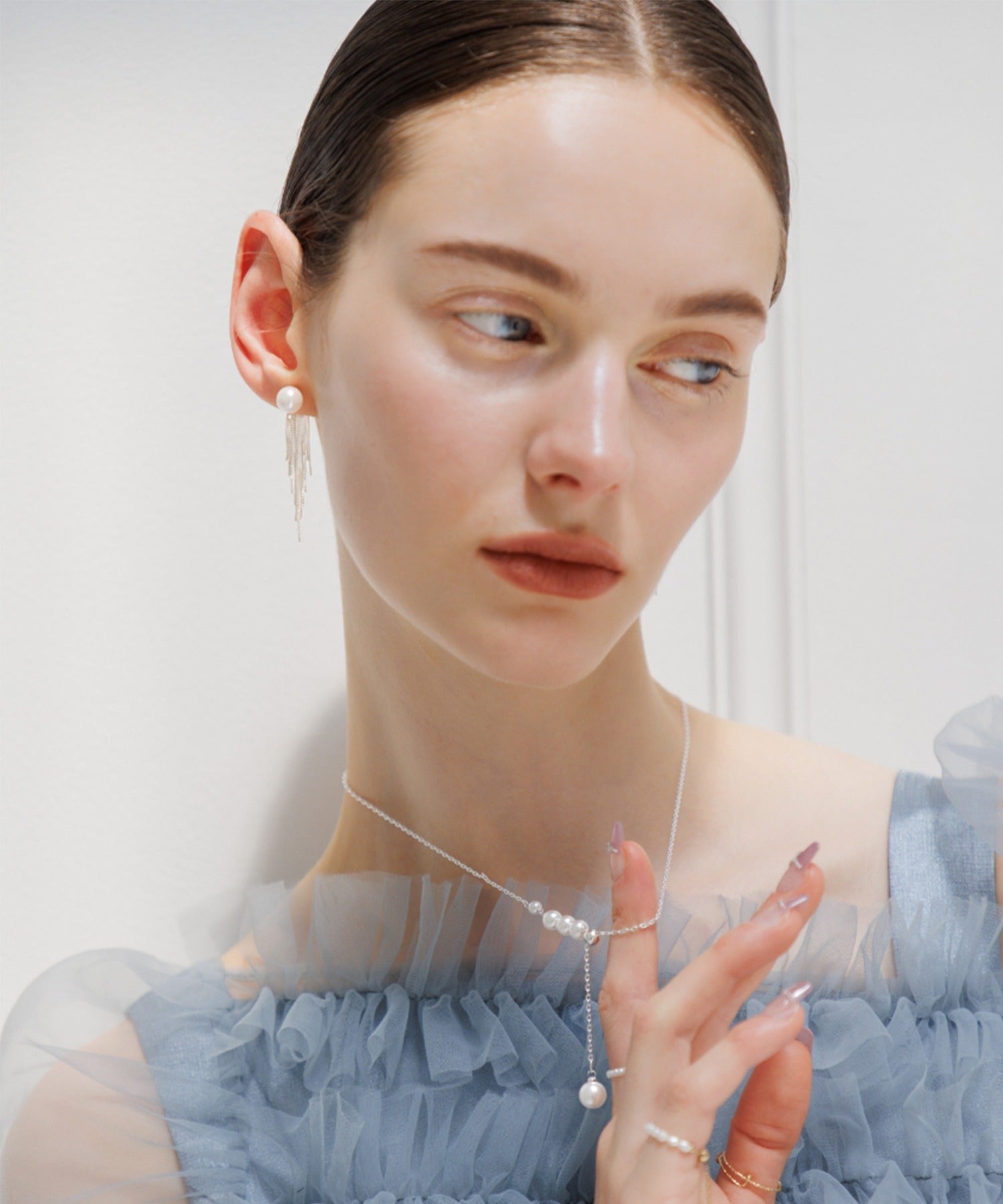 レジャ Leja 2WAYパールチェーンデザインピアス結婚式 パーティードレス 成人式 20代 30代 40代 （SILVER） SILVER