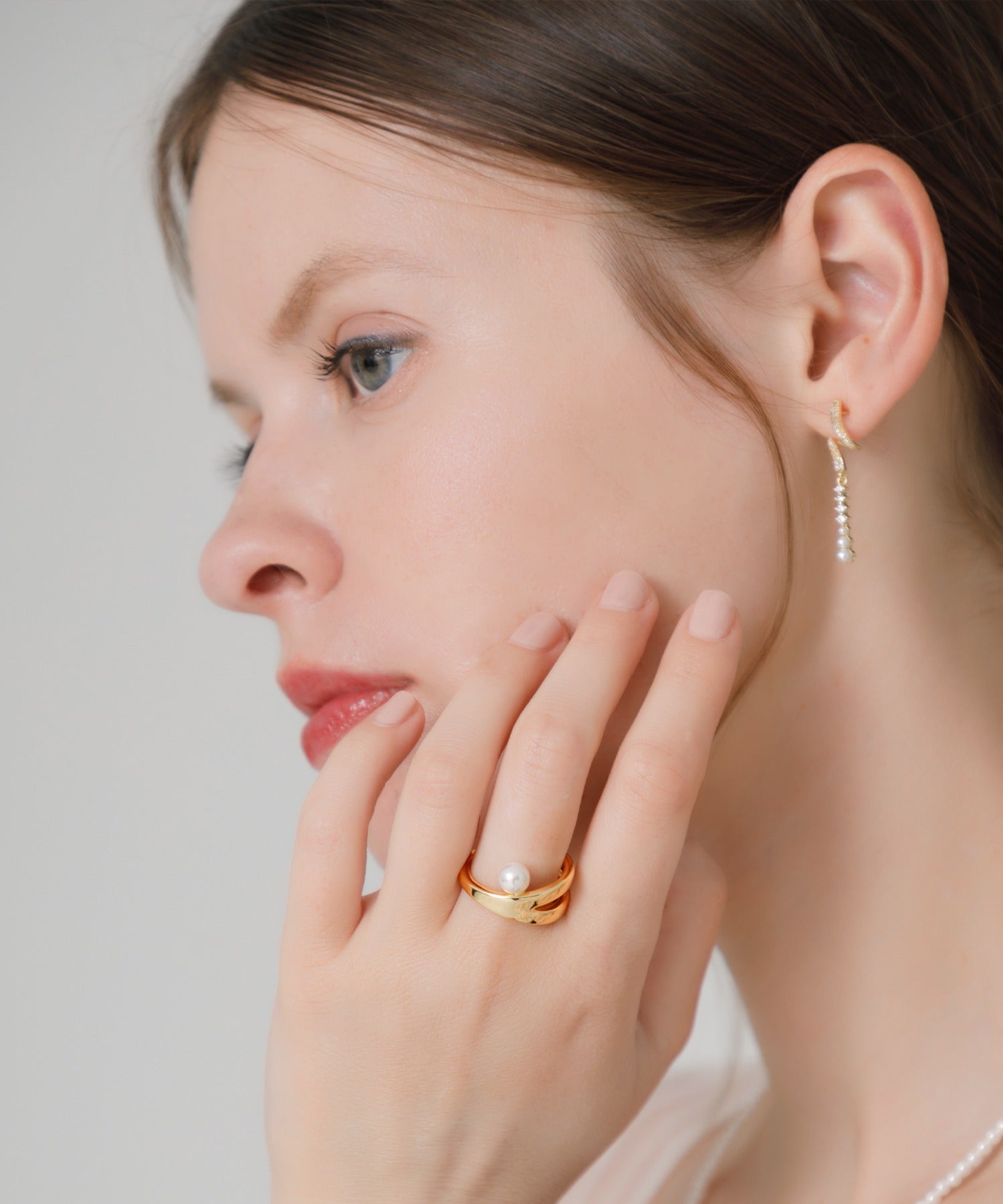 レジャ Leja モダンパールオープンリング結婚式 パーティー 成人式 二次会 同窓会 お呼ばれ オケージョン 20代 30代 40代 （GOLD） GOLD