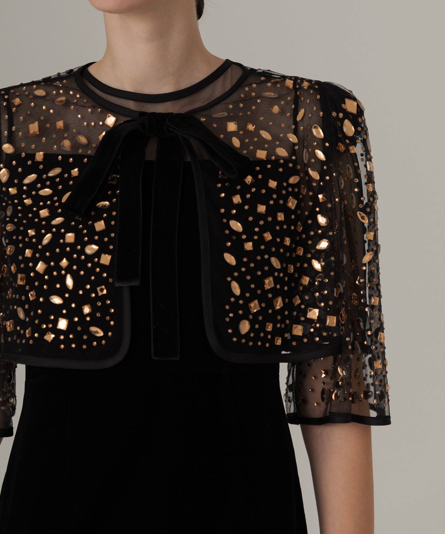 レジャ Leja ビジューストーンボレロベロアスリットIラインドレス