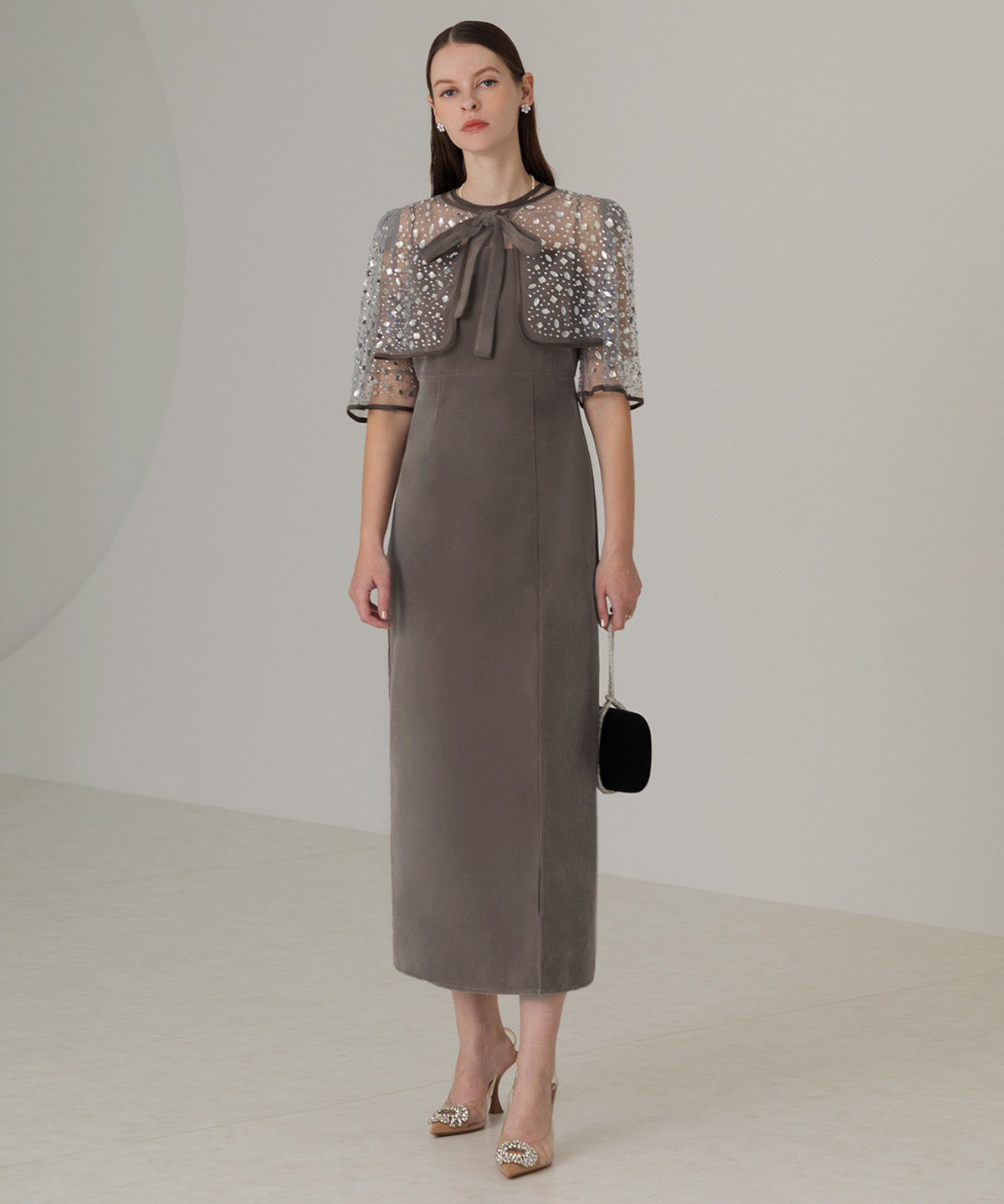 レジャ Leja ビジューストーンボレロベロアスリットIラインドレス