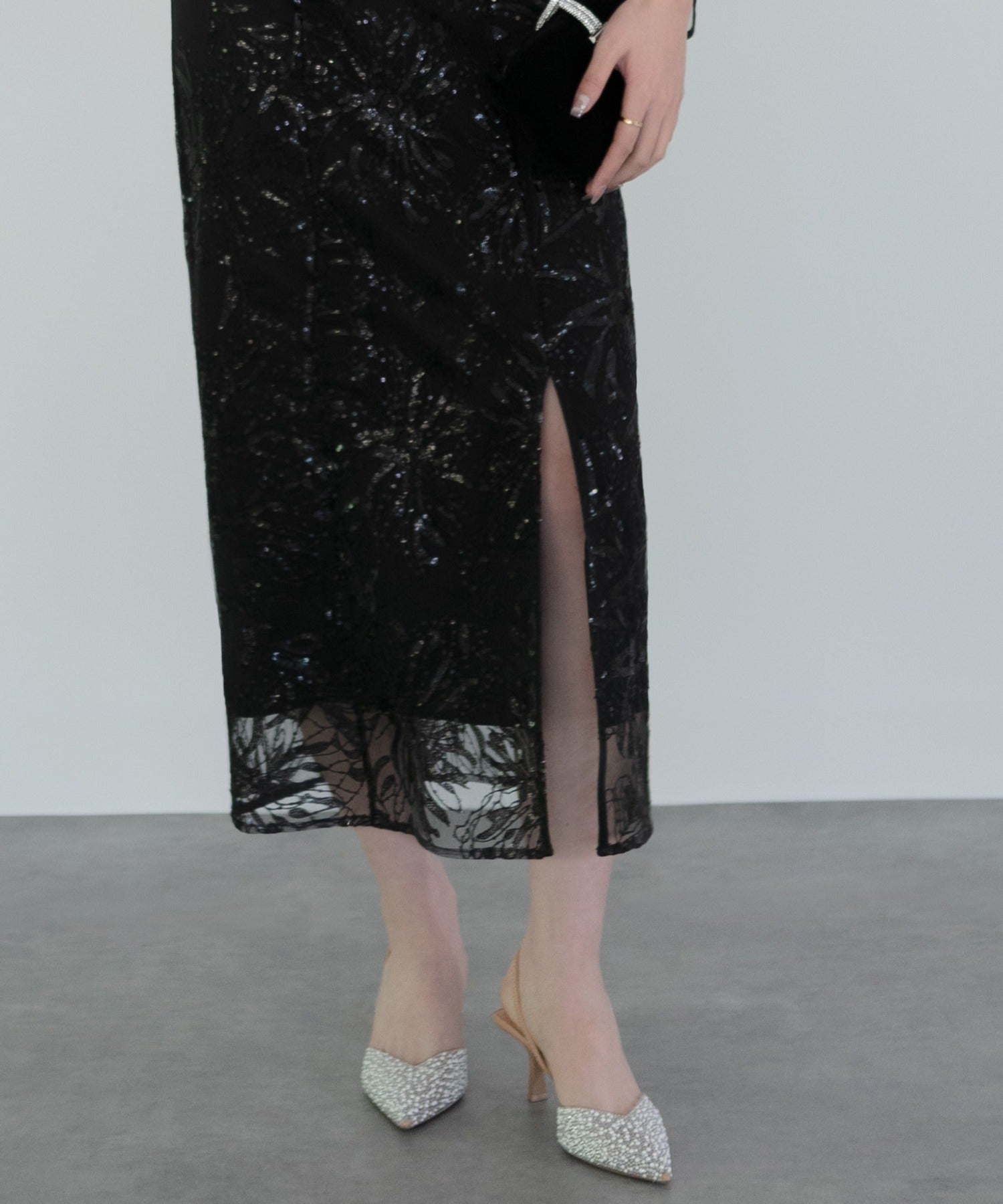 レジャ Leja チュールオフショルダー花柄Iラインドレスワンピース美脚効果結婚式 パーティードレス 成人式 20代 30代 40代 （BLACK） BLACK