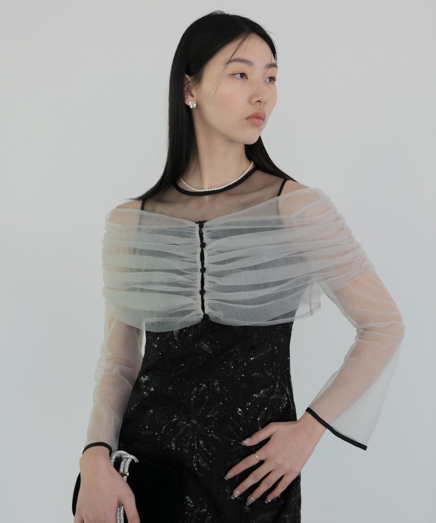 レジャ Leja チュールオフショルダー花柄Iラインドレスワンピース美脚効果結婚式 パーティードレス 成人式 20代 30代 40代 （BLACK） BLACK