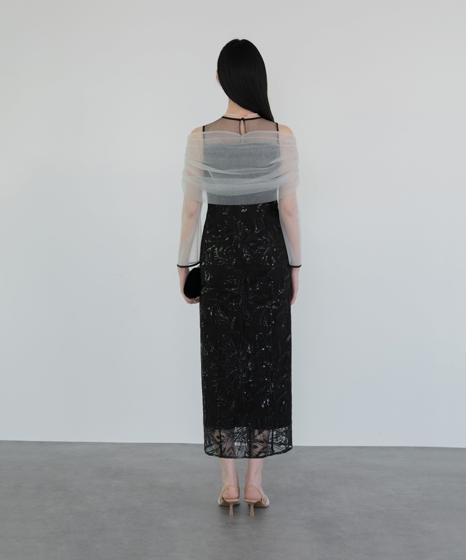 レジャ Leja チュールオフショルダー花柄Iラインドレスワンピース美脚効果結婚式 パーティードレス 成人式 20代 30代 40代 （BLACK） BLACK