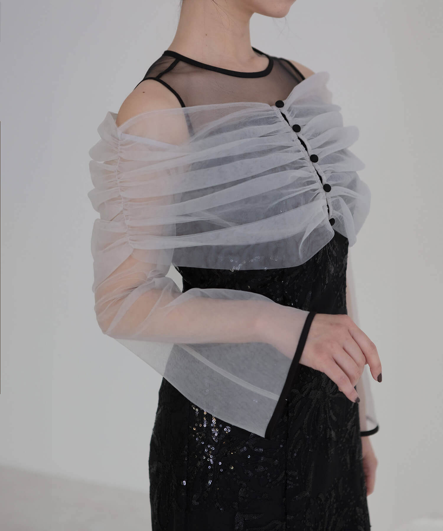 レジャ Leja チュールオフショルダー花柄Iラインドレスワンピース美脚効果結婚式 パーティードレス 成人式 20代 30代 40代 （BLACK） BLACK
