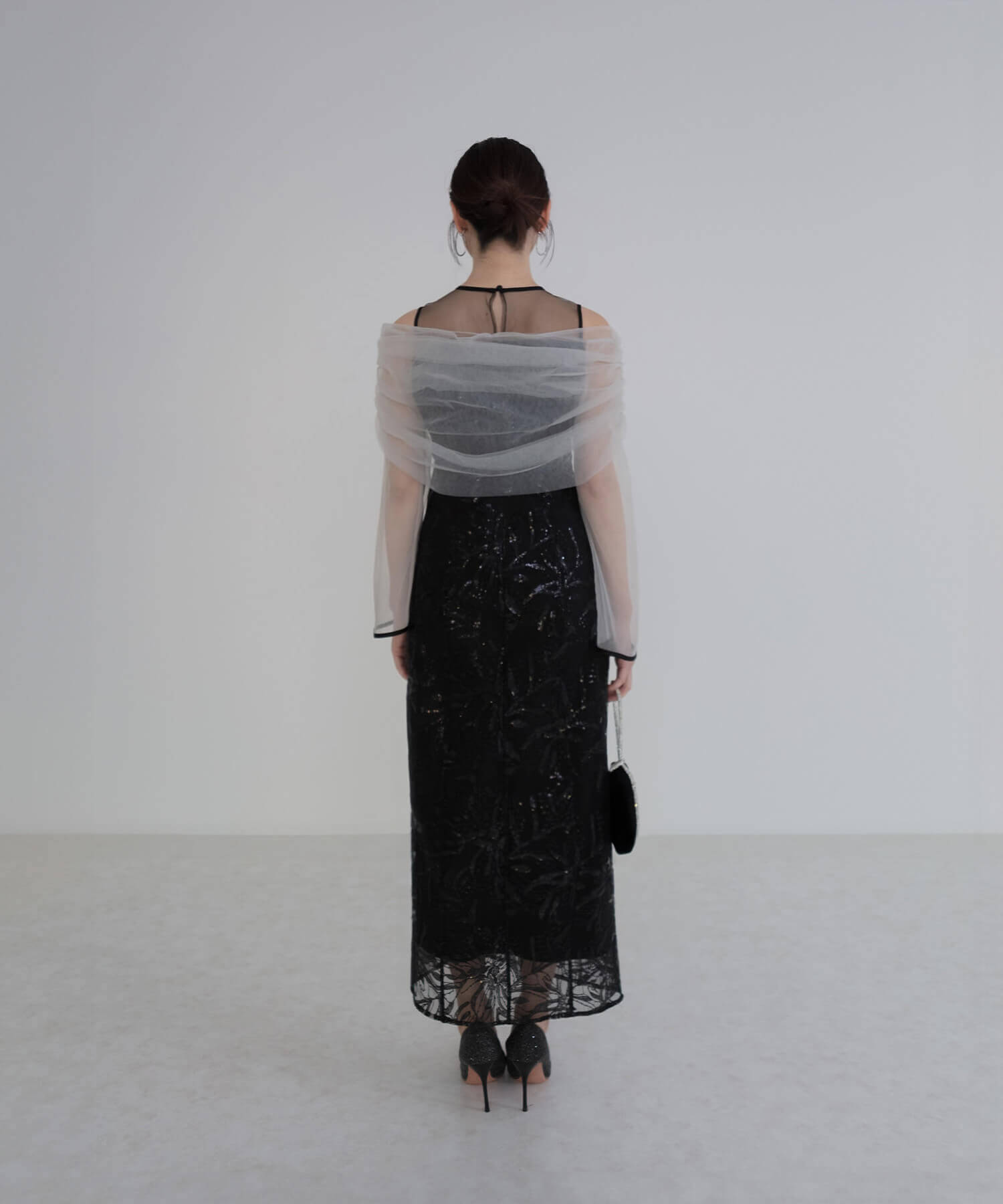 レジャ Leja チュールオフショルダー花柄Iラインドレスワンピース美脚効果結婚式 パーティードレス 成人式 20代 30代 40代 （BLACK） BLACK
