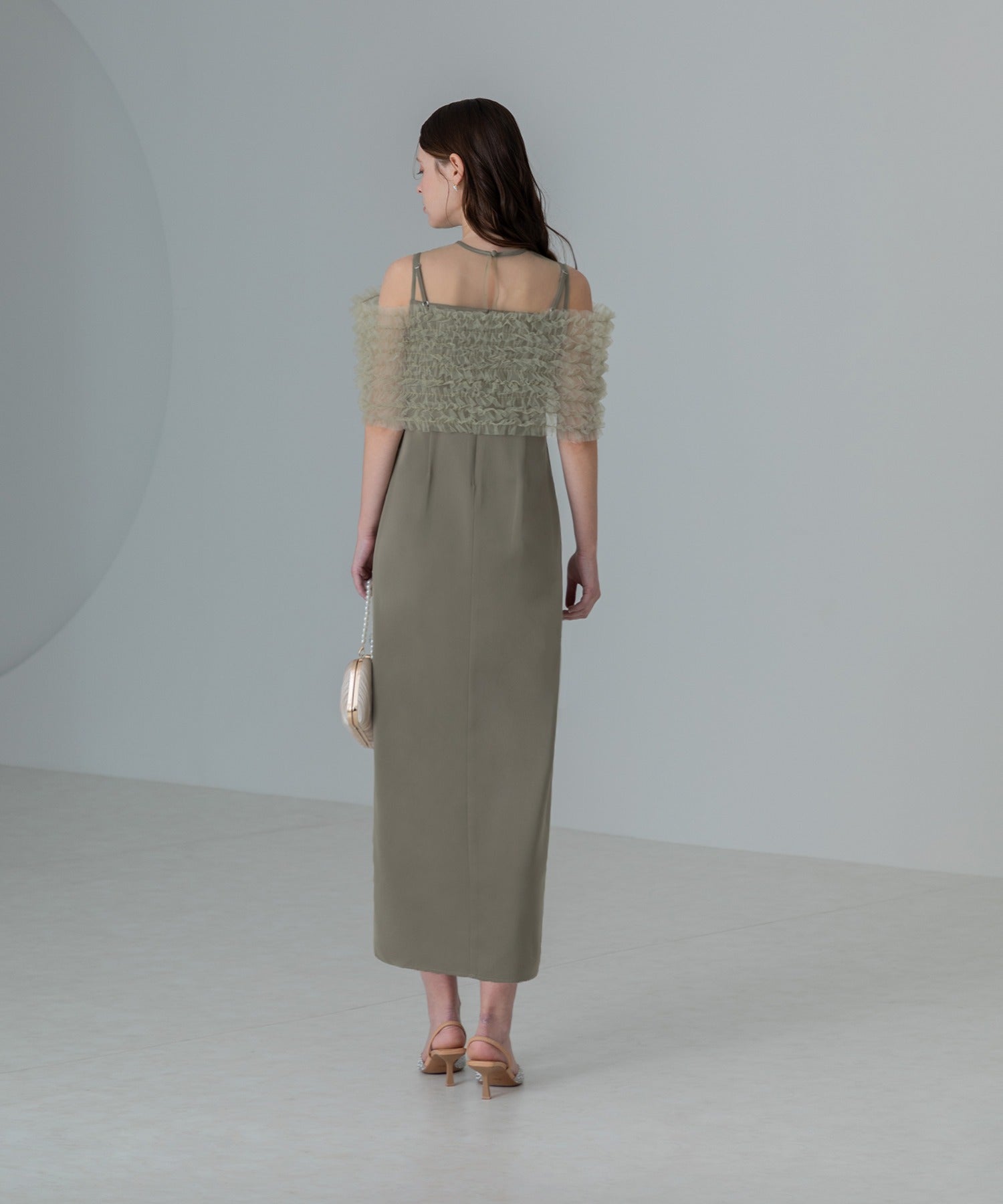 レジャ Leja 蕾絲荷葉邊背心I型連衣裙美腿效果婚禮 派對裙 成人式 20代 30代 40代