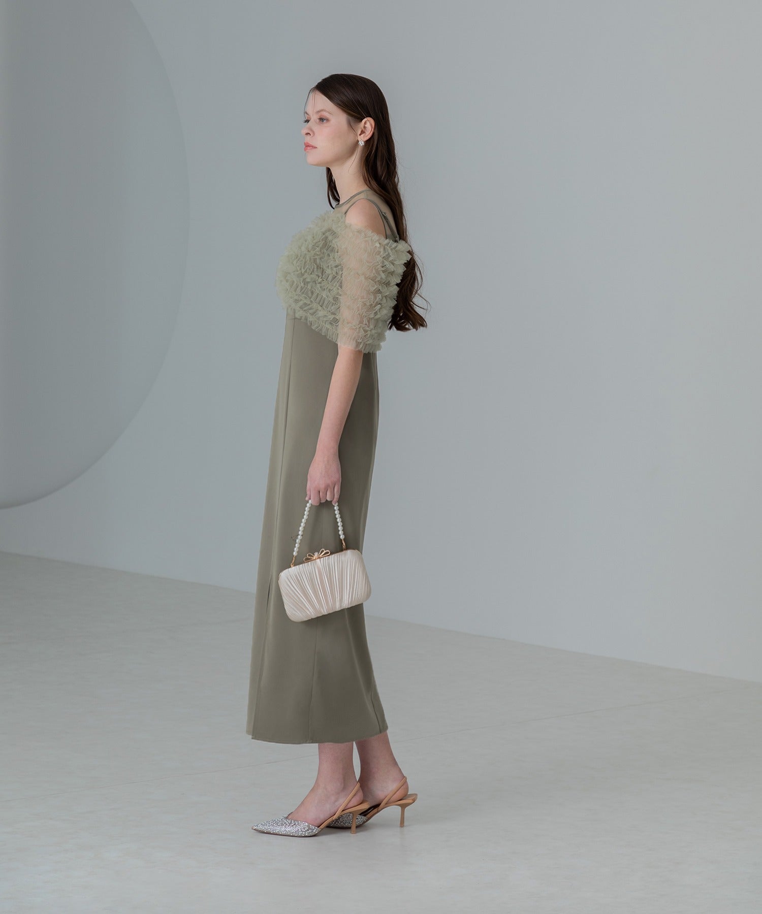 レジャ Leja 蕾絲荷葉邊背心I型連衣裙美腿效果婚禮 派對裙 成人式 20代 30代 40代