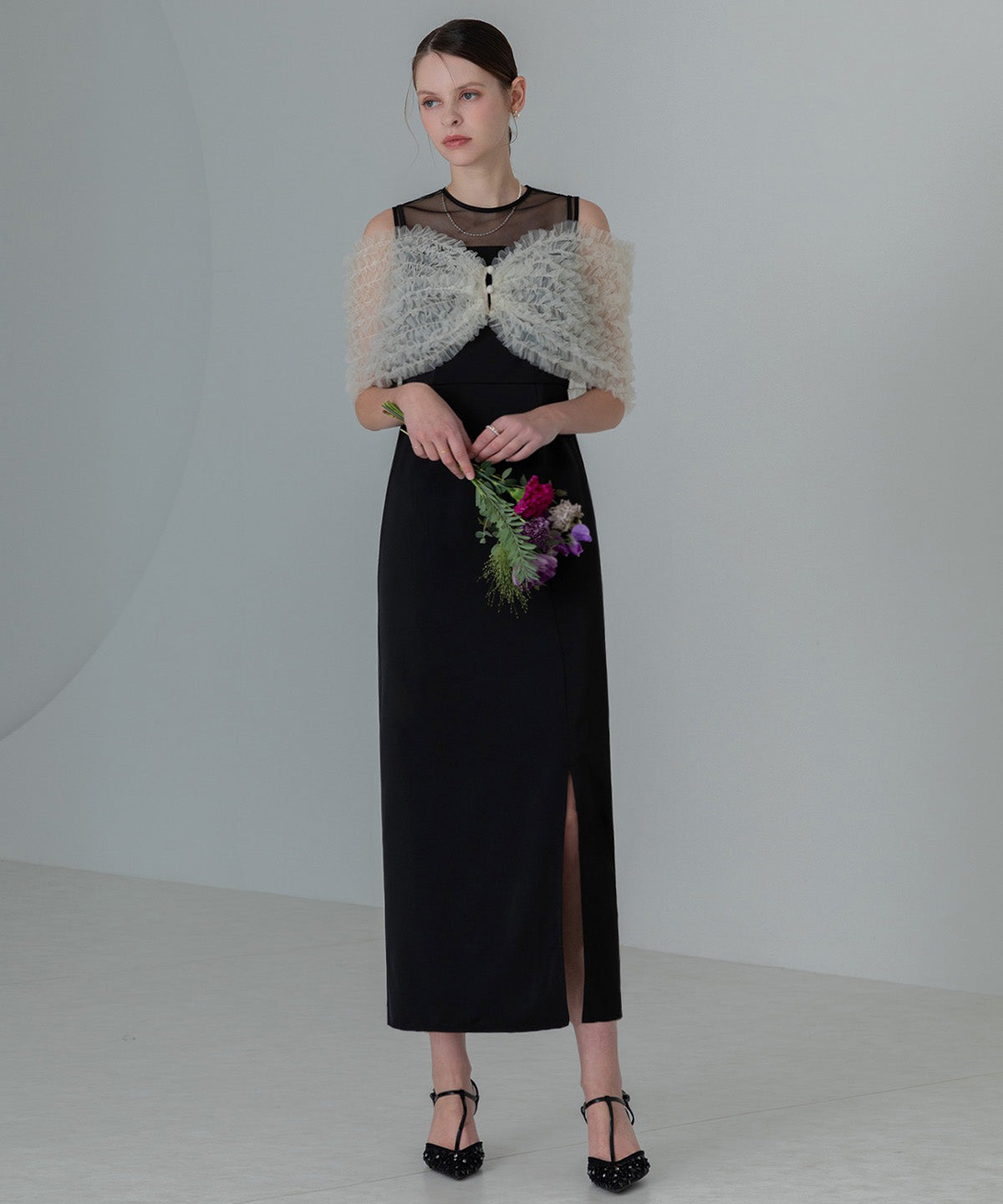 レジャ Leja 蕾絲荷葉邊背心I型連衣裙美腿效果婚禮 派對裙 成人式 20代 30代 40代