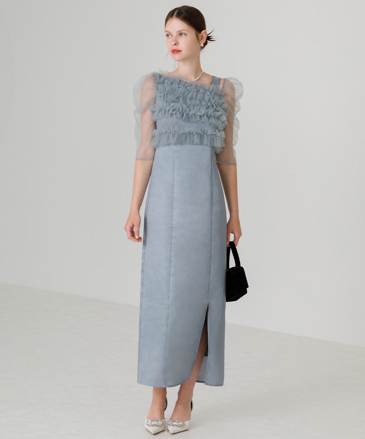 Leja レジャ お呼ばれ　チュールアシンメトリーティアードフリルIラインドレス レジャ Leja チュールアシンメトリーティアードフリルIラインドレス2点