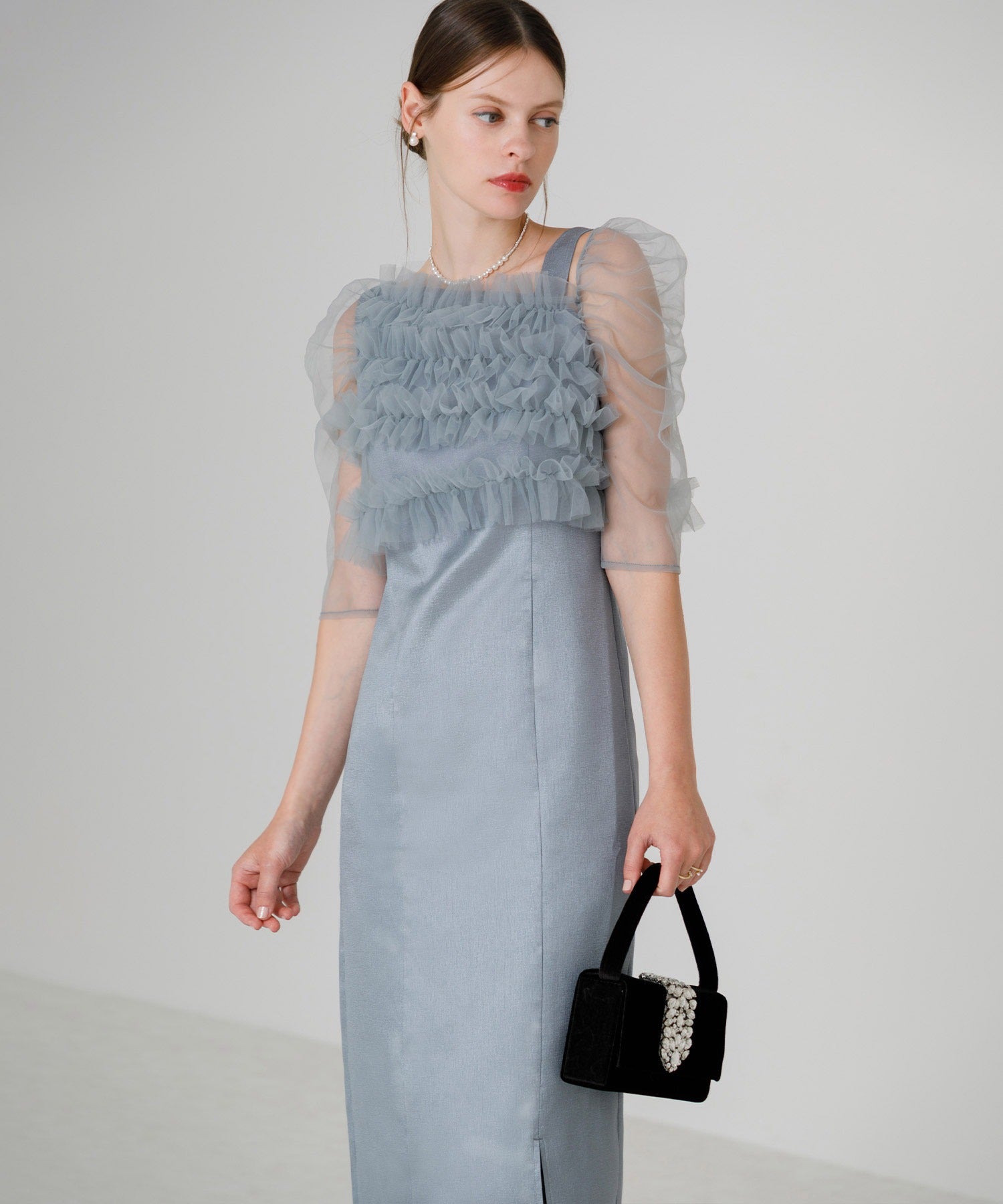 Leja レジャ お呼ばれ　チュールアシンメトリーティアードフリルIラインドレス レジャ Leja チュールアシンメトリーティアードフリルIラインドレス2点