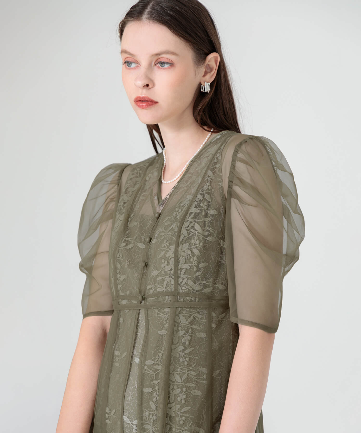 LAJA ワンピース 当日発送】チュールパイピングリーフベルトAラインドレス/パーティー