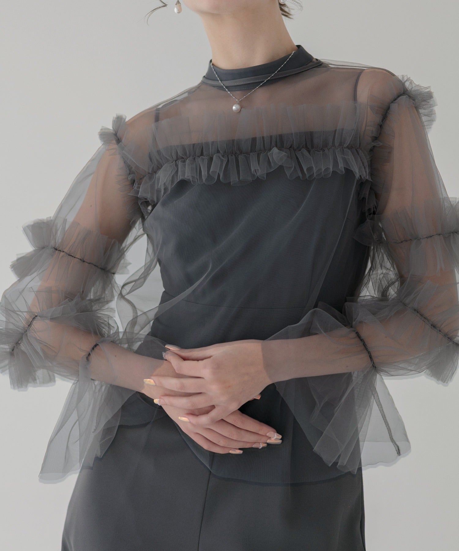 レジャ Leja チュールフリルトップスパーティードレス 成人式 二次会 同窓会 お呼ばれ オケージョン 20代 30代 40代 （DARK GRAY） DARK GRAY