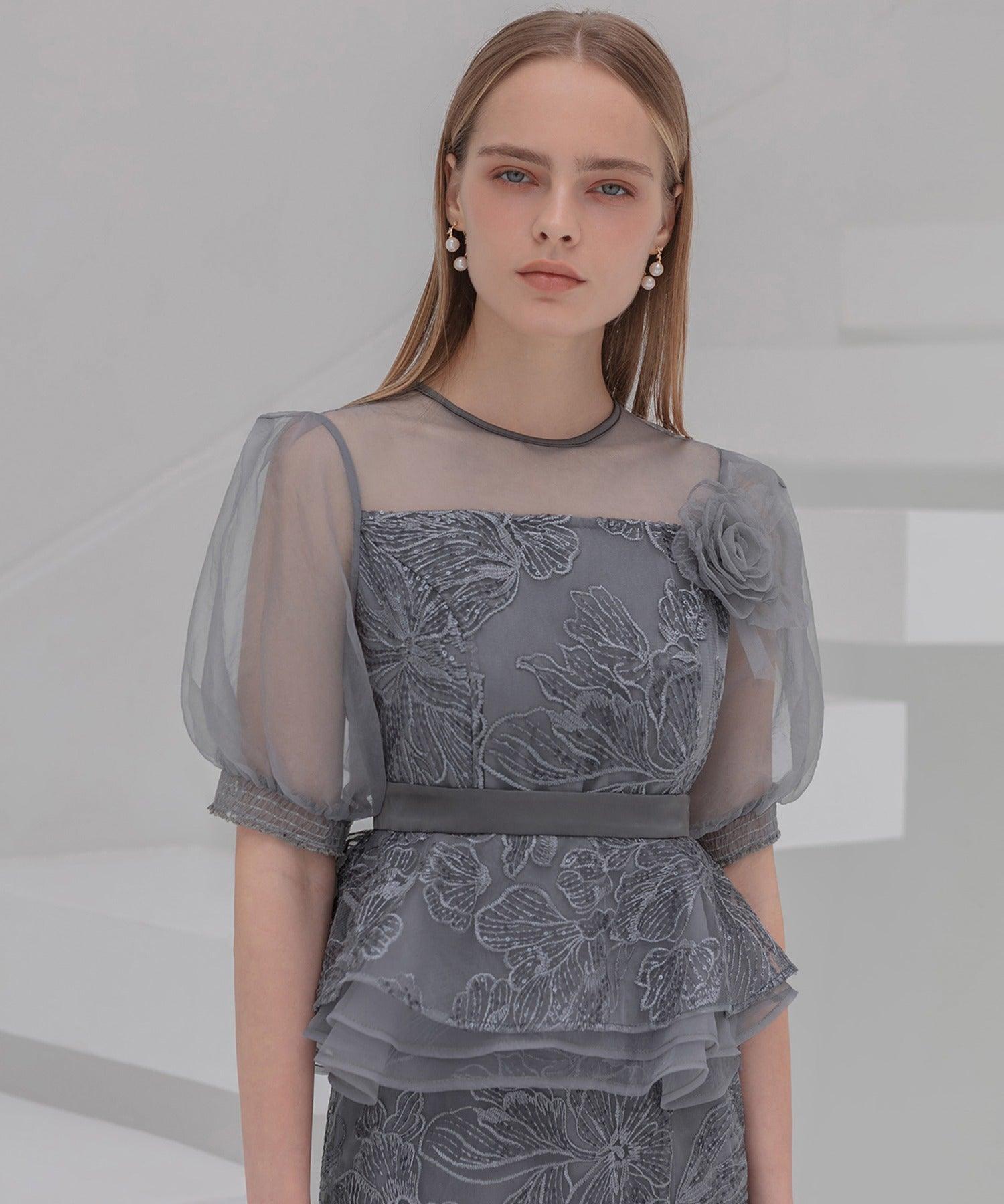 レジャ Leja ローズペプラムIラインワンピースドレス2点セット美脚効果結婚式 パーティードレス 成人式 二次会 同窓会 お呼ばれ オケージョン 20代 30代 40代 （GRAY） GRAY