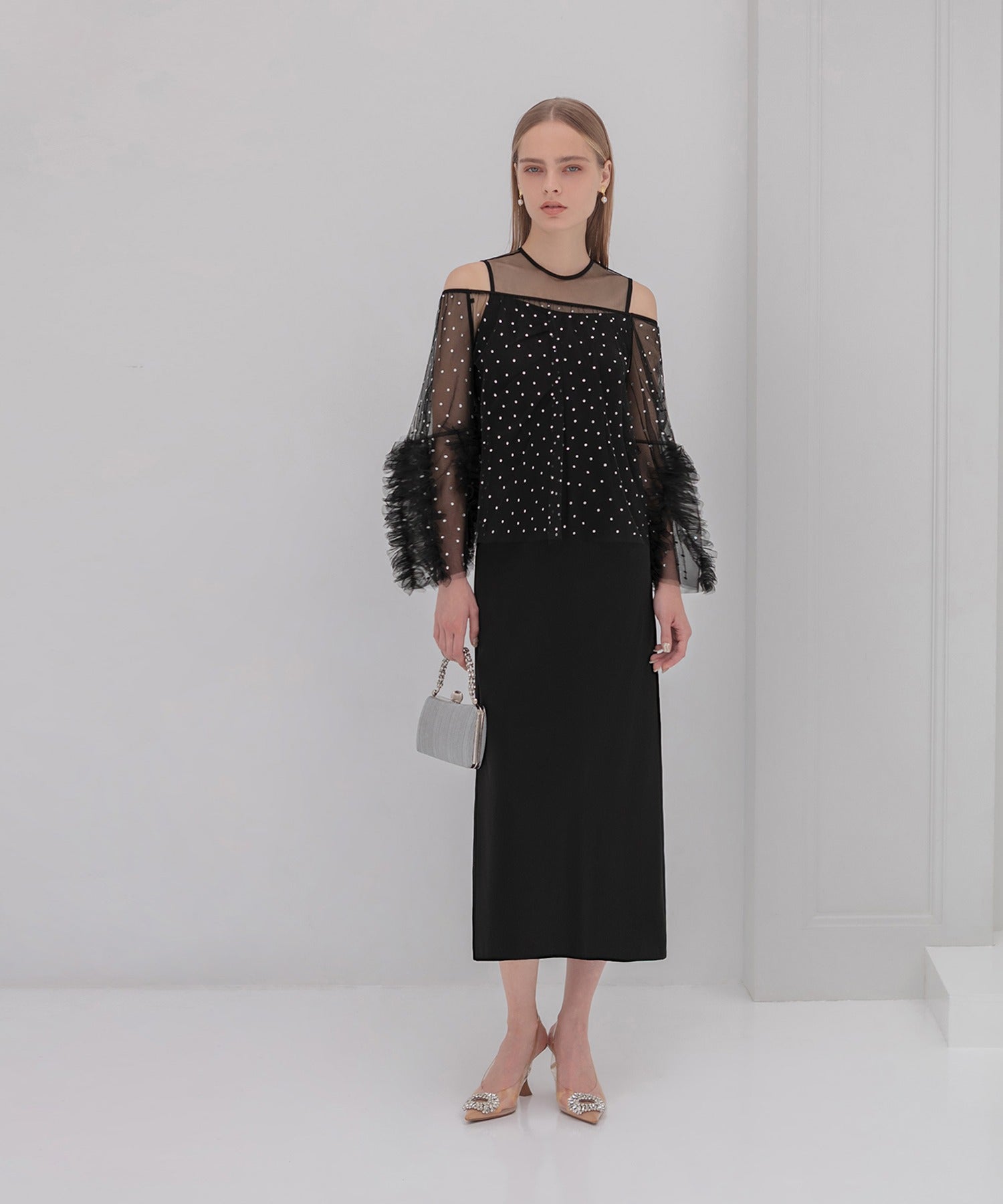 レジャ Leja ドットストーンオフショルIラインワンピースドレスワンピース2点セット美脚効果結婚式 パーティードレス 成人式 二次会 同窓会 お呼ばれ オケージョン 20代 30代 40代 （BLACK） BLACK