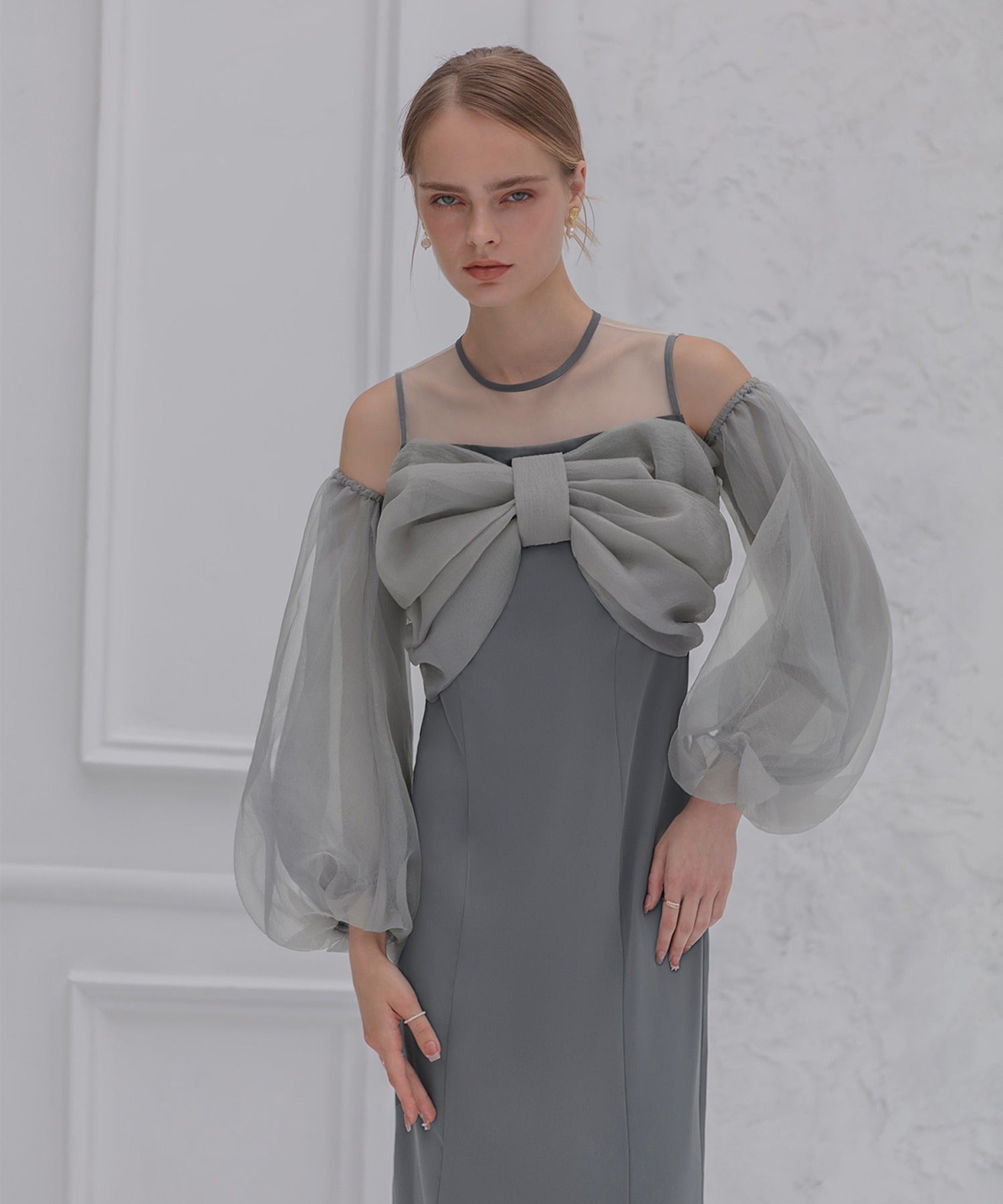 レジャ Leja フロントリボンチュールIラインワンピースドレス2点セット美脚効果結婚式 パーティードレス 成人式 二次会 同窓会 お呼ばれ オケージョン 20代 30代 40代 （BLUE） BLUE