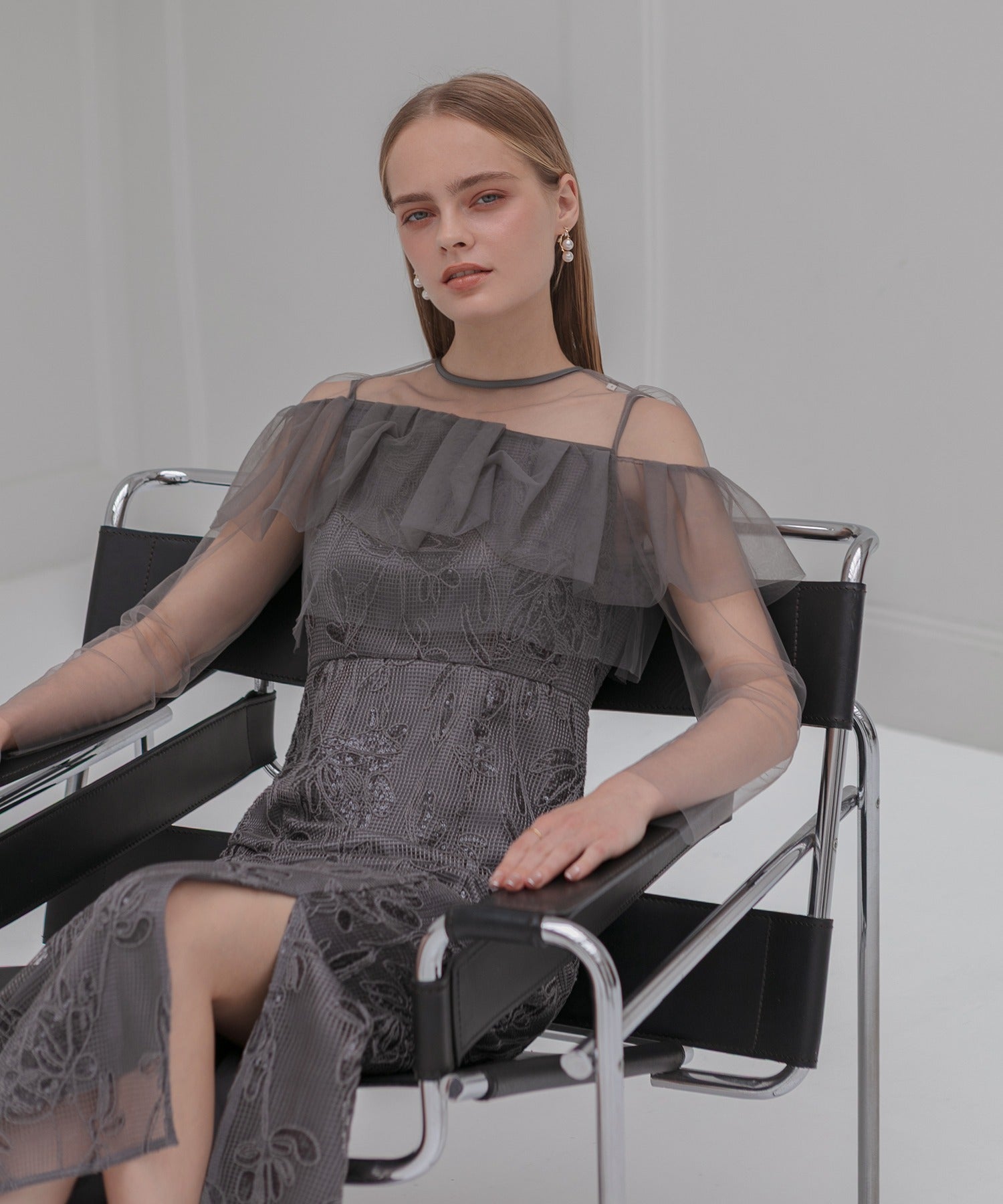 レジャ Leja 2WAYアシンメトリーフリルチュールフラワーIラインワンピースドレス2点セット美脚効果結婚式 パーティードレス 成人式 二次会 同窓会 お呼ばれ オケージョン 20代 30代 40代 （DARKGRAY） DARKGRAY