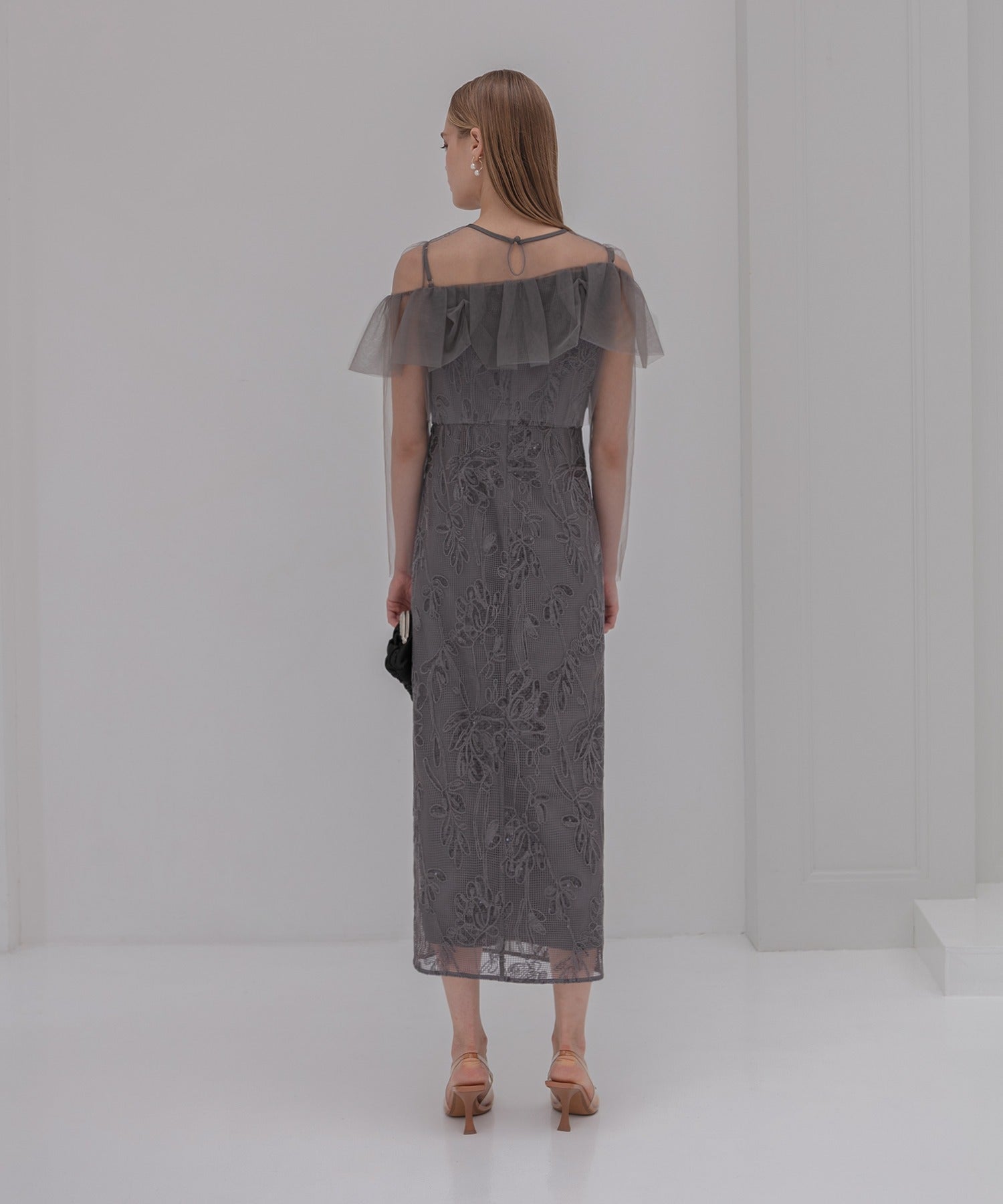 レジャ Leja 2WAYアシンメトリーフリルチュールフラワーIラインワンピースドレス2点セット美脚効果結婚式 パーティードレス 成人式 二次会 同窓会 お呼ばれ オケージョン 20代 30代 40代 （DARKGRAY） DARKGRAY