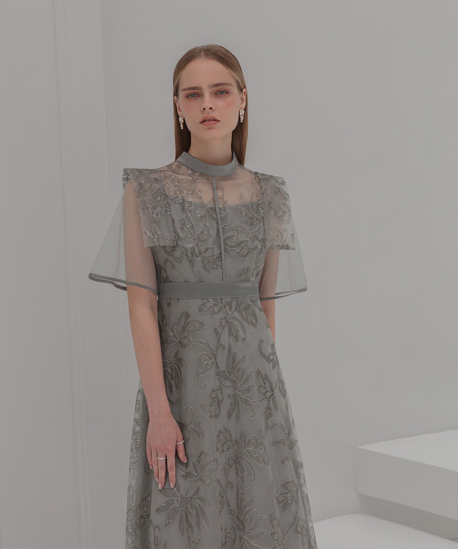 レジャ Leja フラップデザインフラワースパンコールAラインワンピースドレス美脚効果結婚式 パーティードレス 成人式 二次会 同窓会 お呼ばれ オケージョン 20代 30代 40代 （GRAY） GRAY