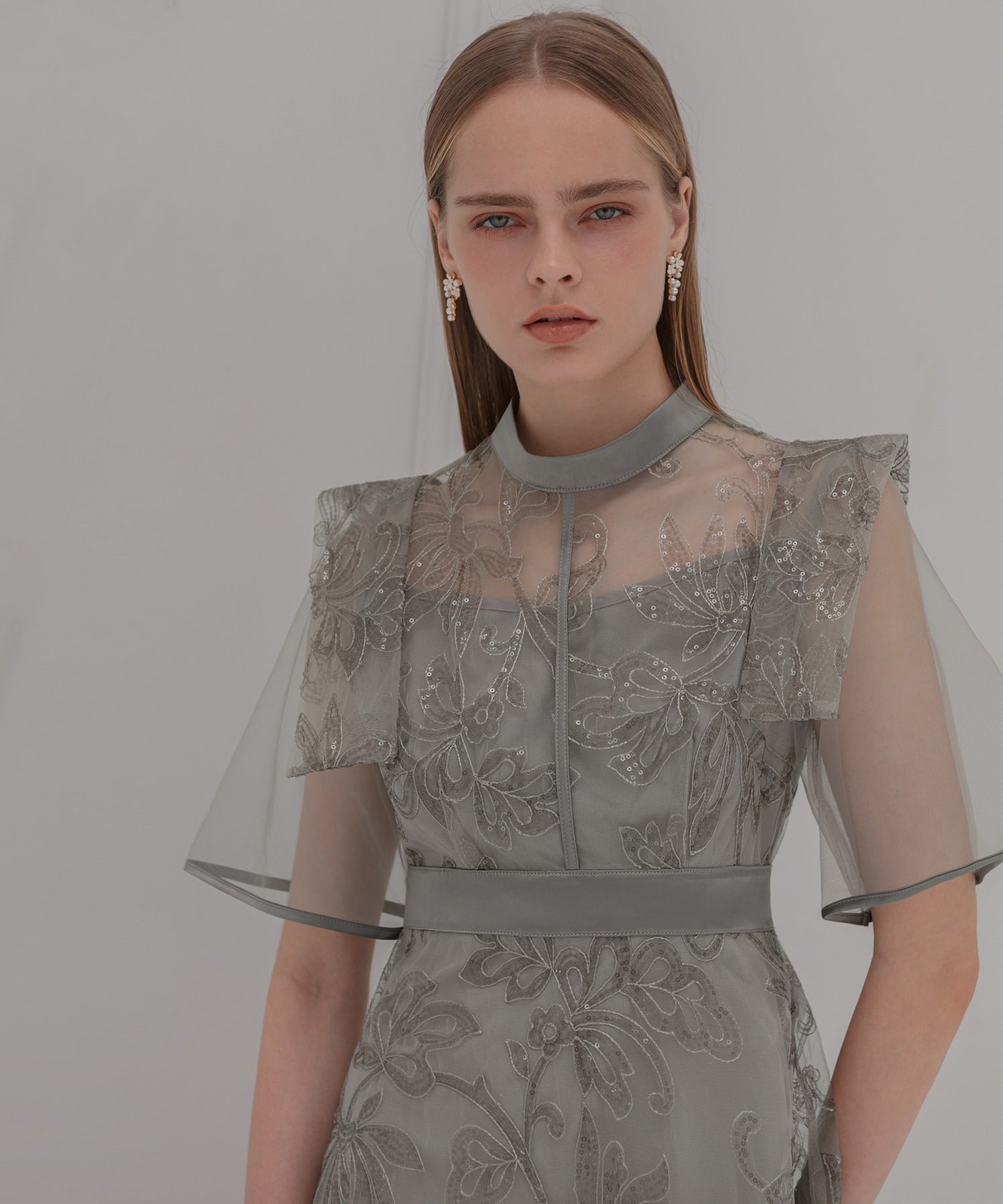 レジャ Leja フラップデザインフラワースパンコールAラインワンピースドレス美脚効果結婚式 パーティードレス 成人式 二次会 同窓会 お呼ばれ オケージョン 20代 30代 40代 （GRAY） GRAY