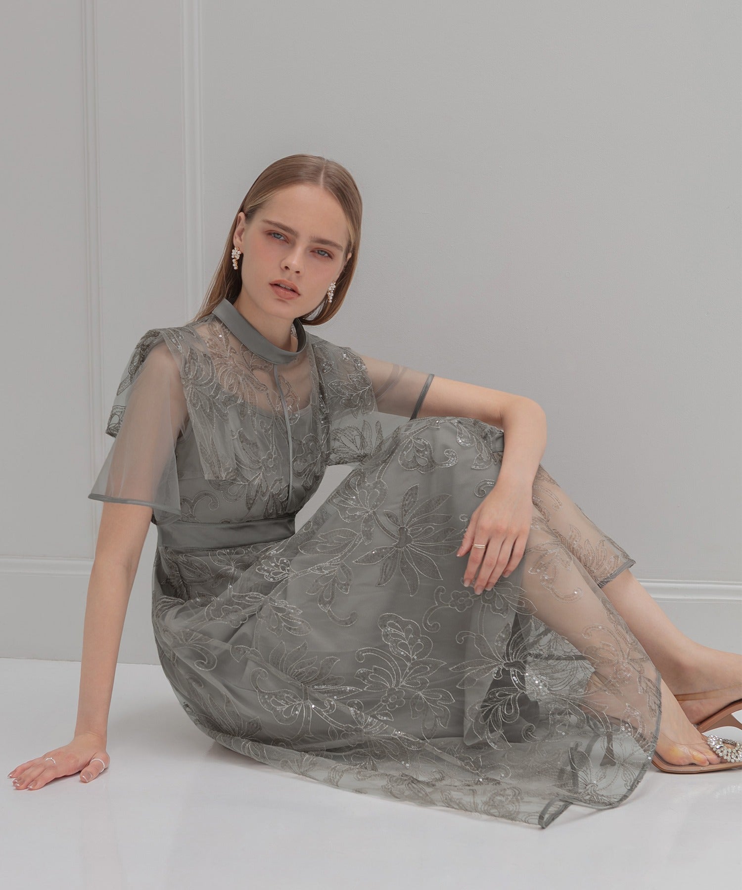レジャ Leja フラップデザインフラワースパンコールAラインワンピースドレス美脚効果結婚式 パーティードレス 成人式 二次会 同窓会 お呼ばれ オケージョン 20代 30代 40代 （GRAY） GRAY