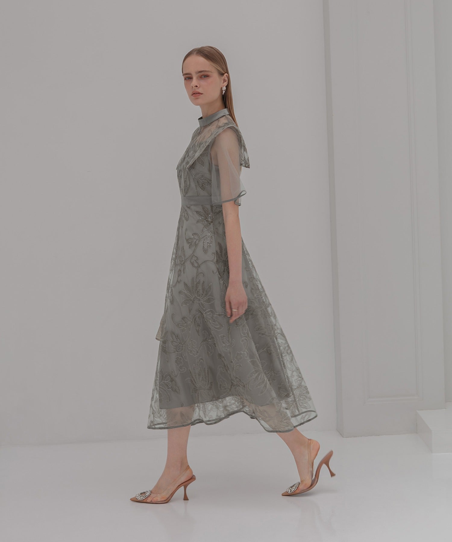 レジャ Leja フラップデザインフラワースパンコールAラインワンピースドレス美脚効果結婚式 パーティードレス 成人式 二次会 同窓会 お呼ばれ オケージョン 20代 30代 40代 （GRAY） GRAY