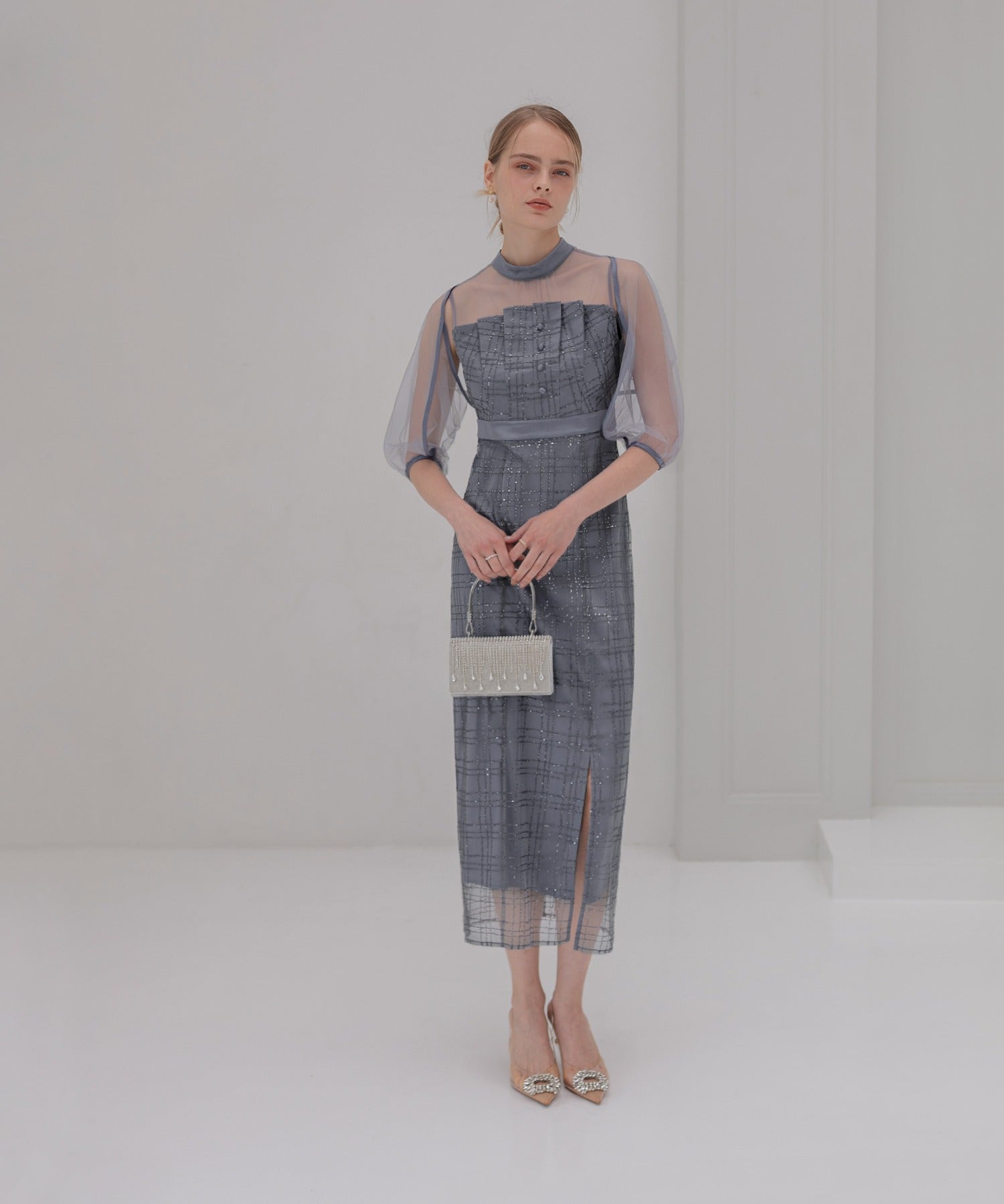レジャ Leja ラメチェックチュールボレロIラインドレスワンピース 2点セット 美脚効果結婚式 パーティードレス 成人式 二次会 同窓会 お呼ばれ オケージョン 20代 30代 40代 （GRAY） GRAY
