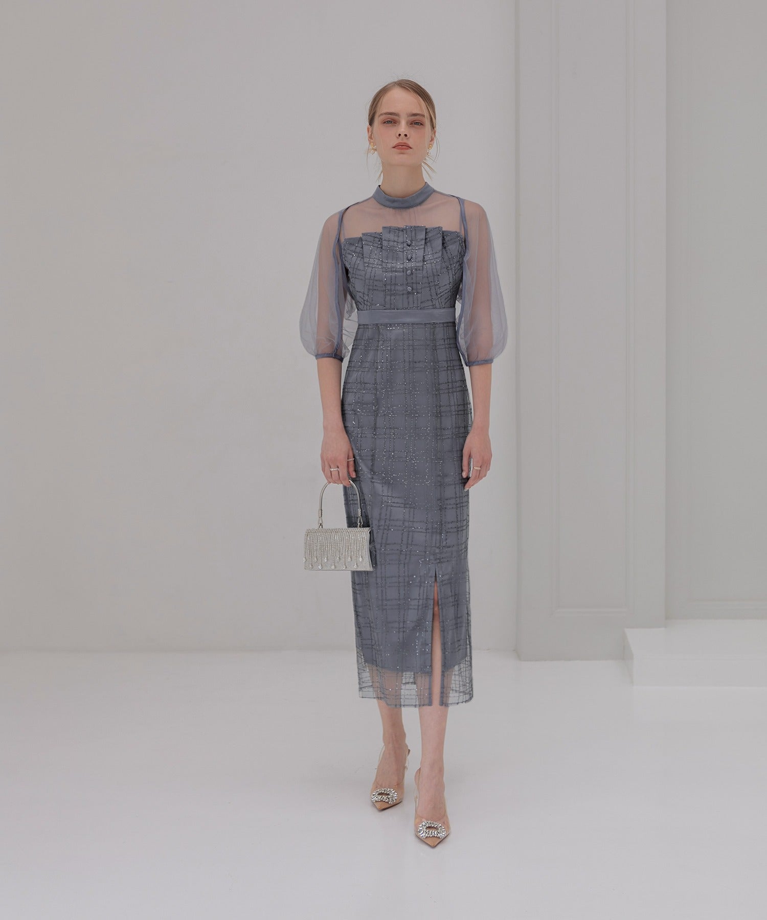 レジャ Leja ラメチェックチュールボレロIラインドレスワンピース 2点セット 美脚効果結婚式 パーティードレス 成人式 二次会 同窓会 お呼ばれ オケージョン 20代 30代 40代 （GRAY） GRAY