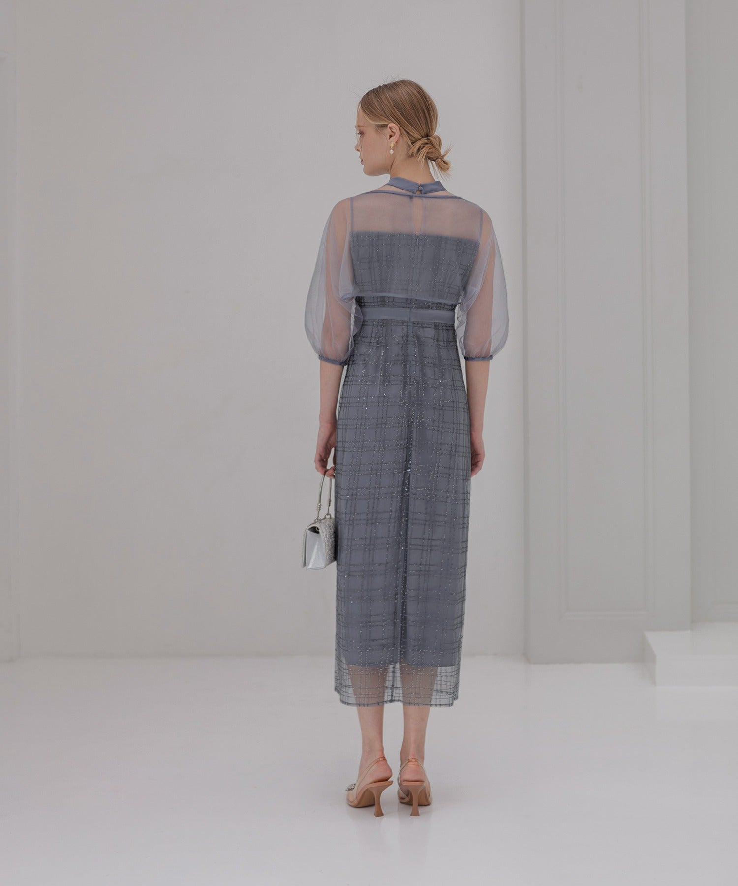 レジャ Leja ラメチェックチュールボレロIラインドレスワンピース 2点セット 美脚効果結婚式 パーティードレス 成人式 二次会 同窓会 お呼ばれ オケージョン 20代 30代 40代 （GRAY） GRAY