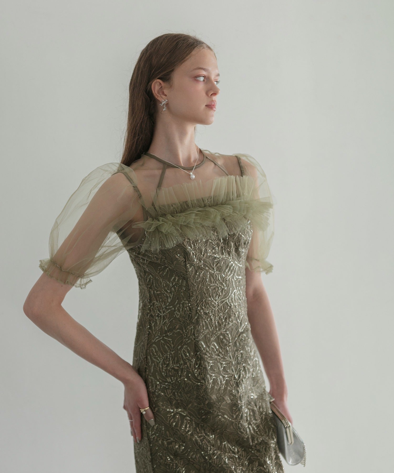 レジャ Leja チュールフラワースパンコールIラインワンピースドレス美脚効果結婚式 パーティードレス 成人式 二次会 同窓会 お呼ばれ オケージョン 20代 30代 40代 （GREEN） GREEN