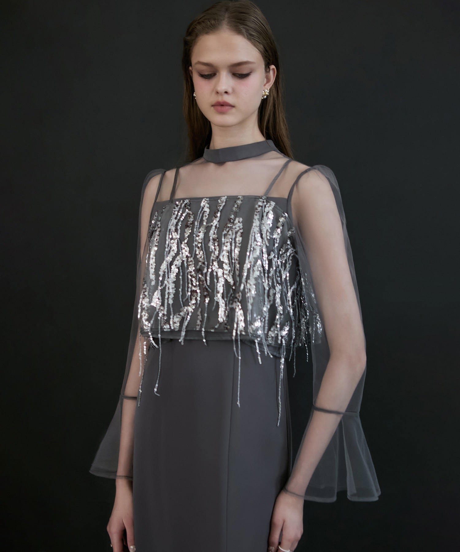 レジャ Leja 2WAYスパンコールビスチェチュールIラインワンピースドレス2点セット 美脚効果結婚式 パーティードレス 成人式 二次会 同窓会 お呼ばれ オケージョン 20代 30代 40代 （DARK GRAY） DARK GRAY