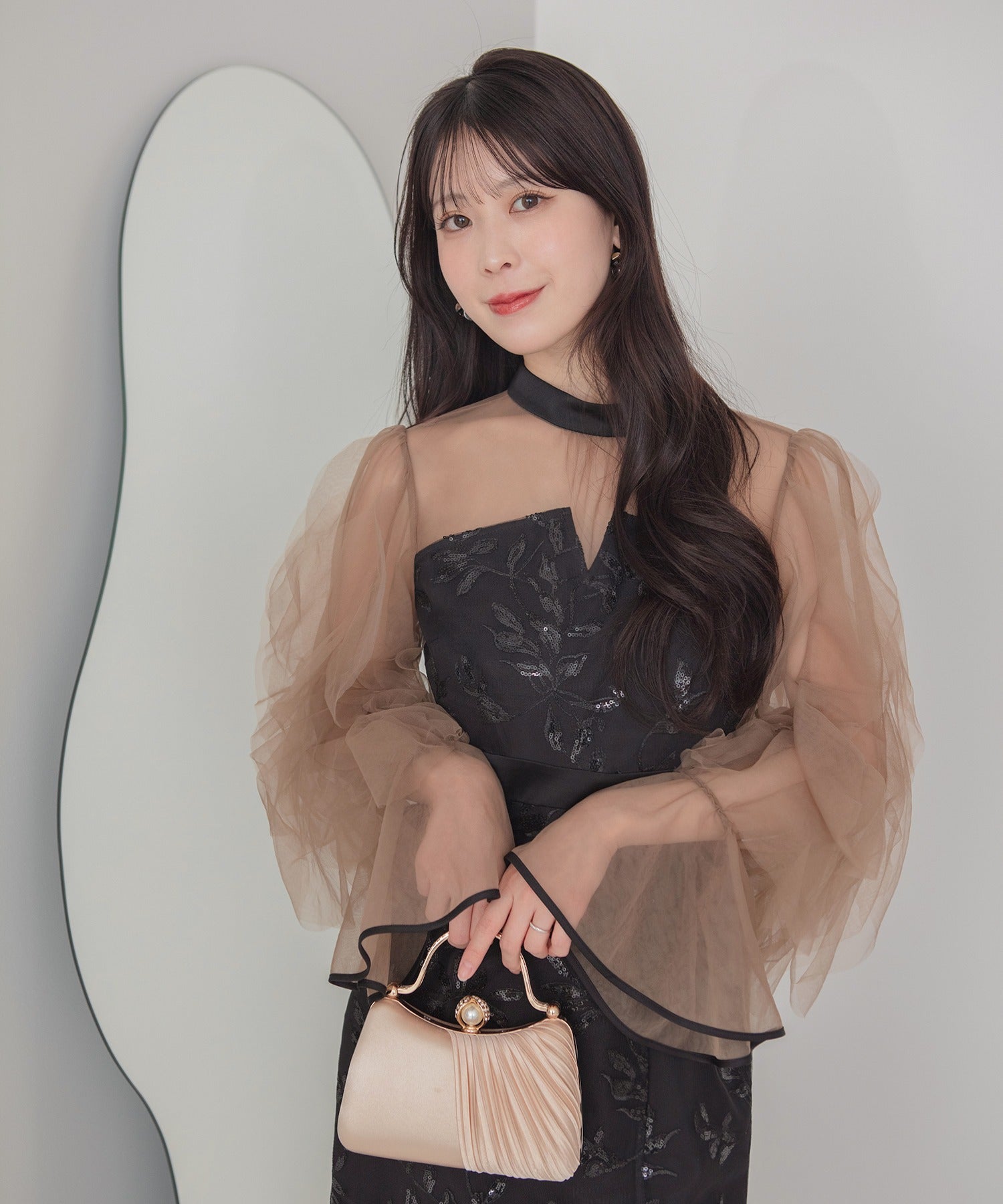 レジャ Leja パイピングチュールシアースリーブスパンコールフラワーIラインワンピースドレス美脚効果結婚式 パーティードレス 成人式 二次会 同窓会 お呼ばれ オケージョン 20代 30代 40代 （BLACK） BLACK