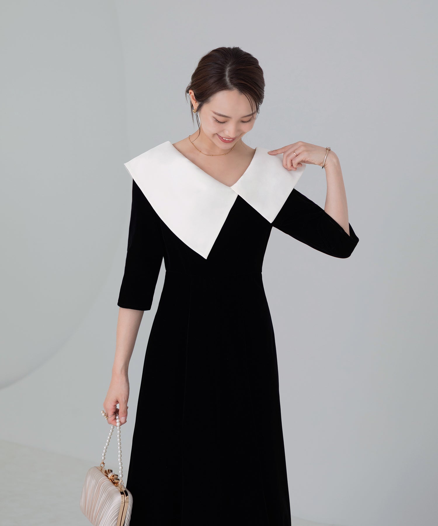 レジャ Leja 総レースケープデザインフレアスリーブウエストリボンAラインドレス結婚式 パーティードレス 20代 30代 40代（ブラック） ブラック