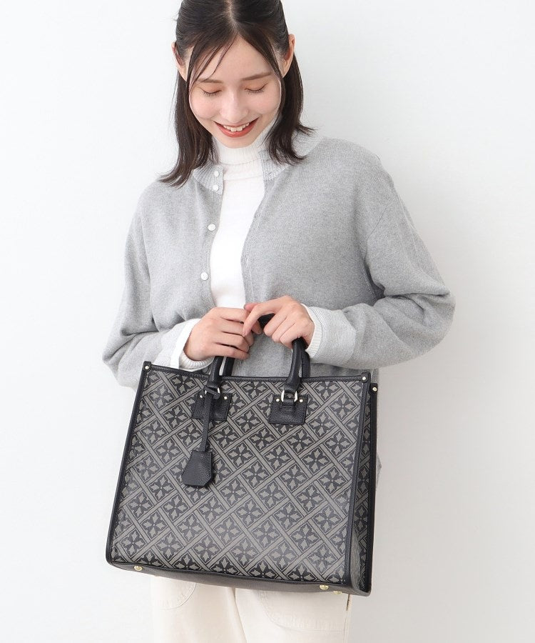 ローラ アシュレイ LAURA ASHLEY 【牛革／ショルダーベルト付き／Lサイズ】ミスタージョーンズ柄 バック （ブラック(119)） ブラック(119)