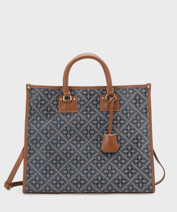 ローラ アシュレイ LAURA ASHLEY 【牛革／ショルダーベルト付き／Lサイズ】ミスタージョーンズ柄 バック （ブラック(119)） ブラック(119)