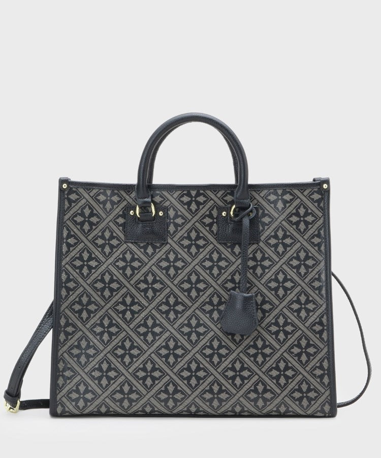 ローラ アシュレイ LAURA ASHLEY 【牛革／ショルダーベルト付き／Lサイズ】ミスタージョーンズ柄 バック （ブラック(119)） ブラック(119)