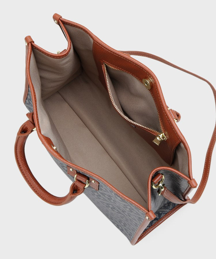ローラ アシュレイ LAURA ASHLEY 【牛革／ショルダーベルト付き／Lサイズ】ミスタージョーンズ柄 バック （ブラック(119)） ブラック(119)